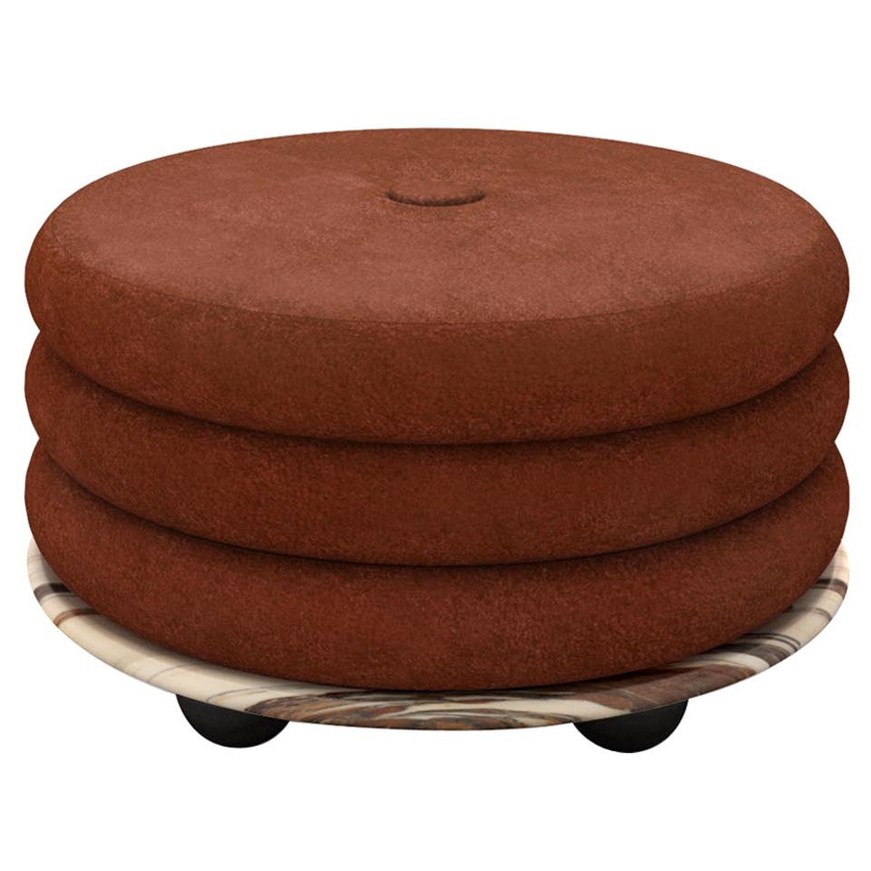 Small Ottoman by Moniomi, in Gold Marble & Rust Mohair