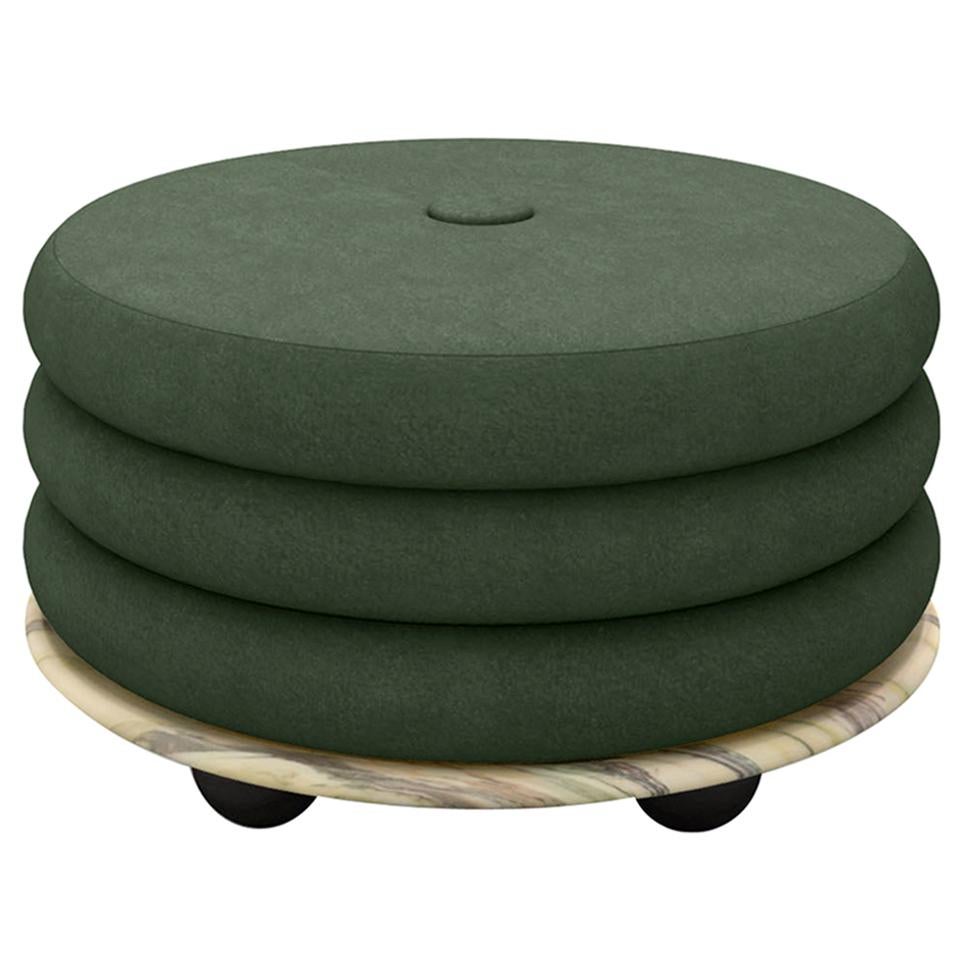 Small Ottoman by Moniomi, in Green Marble & Green Mohair
