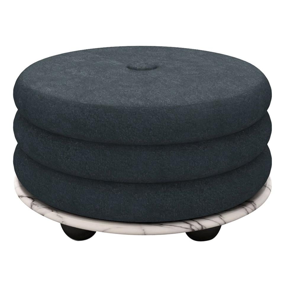 Small Ottoman by MONIOMI, in Lilac Marble & Teal Mohair