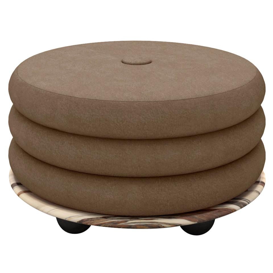 Small Ottoman by Moniomi, in Marble & Taupe Mohair