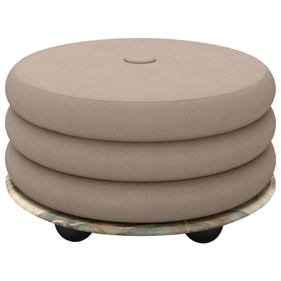 Small Ottoman by Moniomi, in Mint Marble & Beige Mohair