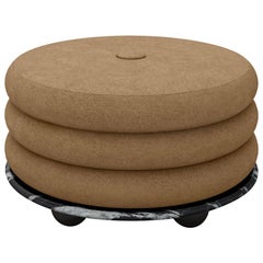 Small Ottoman by MONIOMI, in Nero Marquina Marble & Camel Mohair