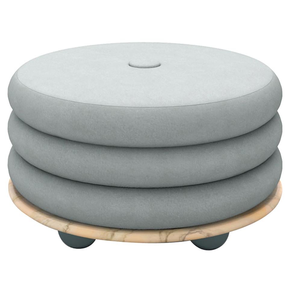 Small Ottoman by Moniomi, in Pink Marble & Blue Mohair