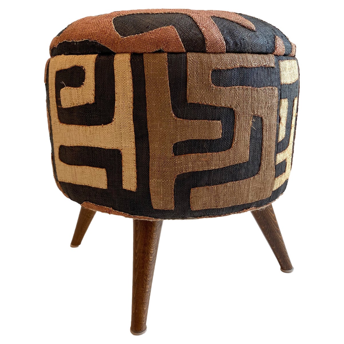 Small Ottoman in Kuba Cloth