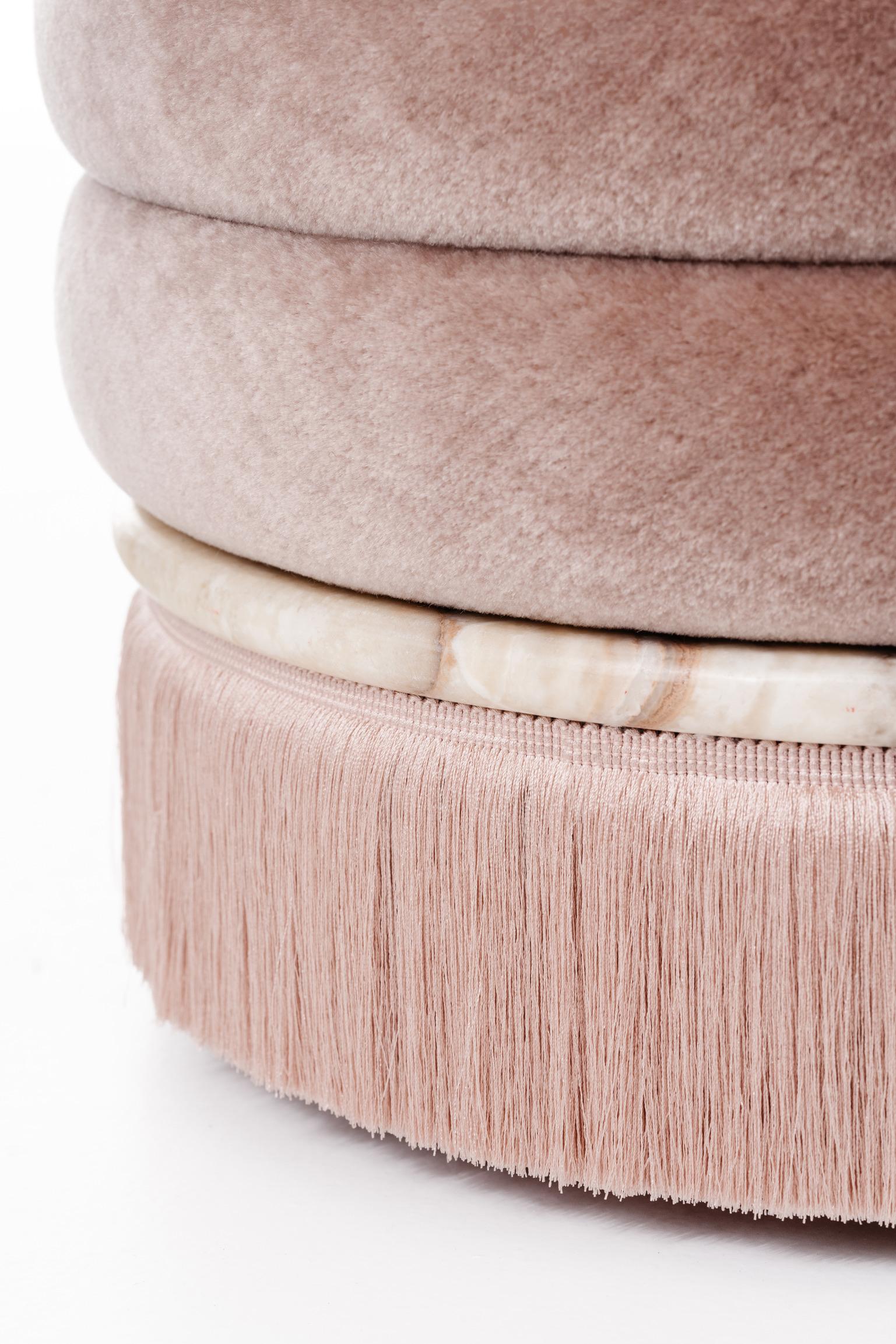 Small Ottoman in Raptor Onyx & Pink Mohair For Sale 2