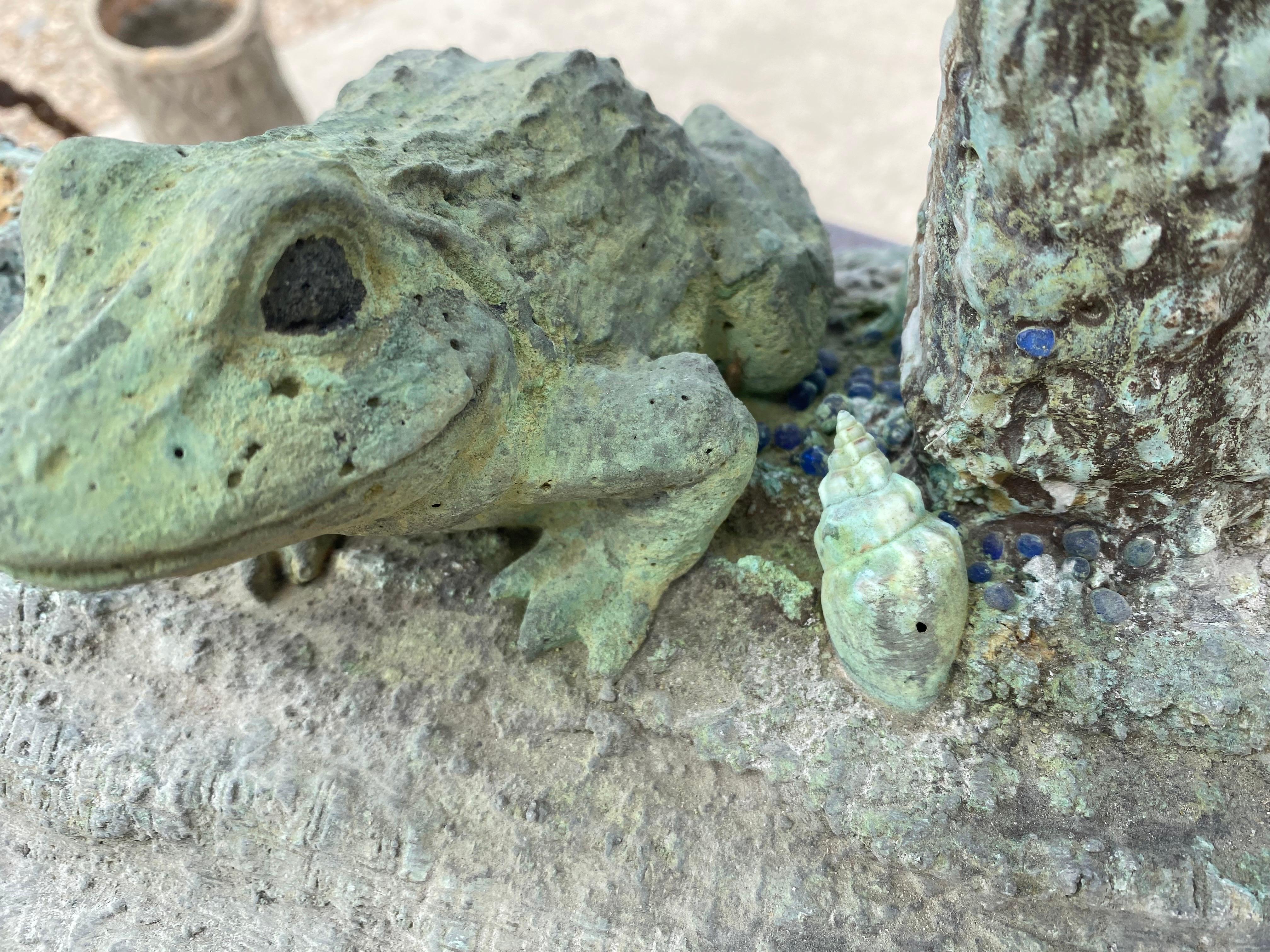 Contemporary Small Outdoor Frog Mushroom Concrete Garden Sculpture