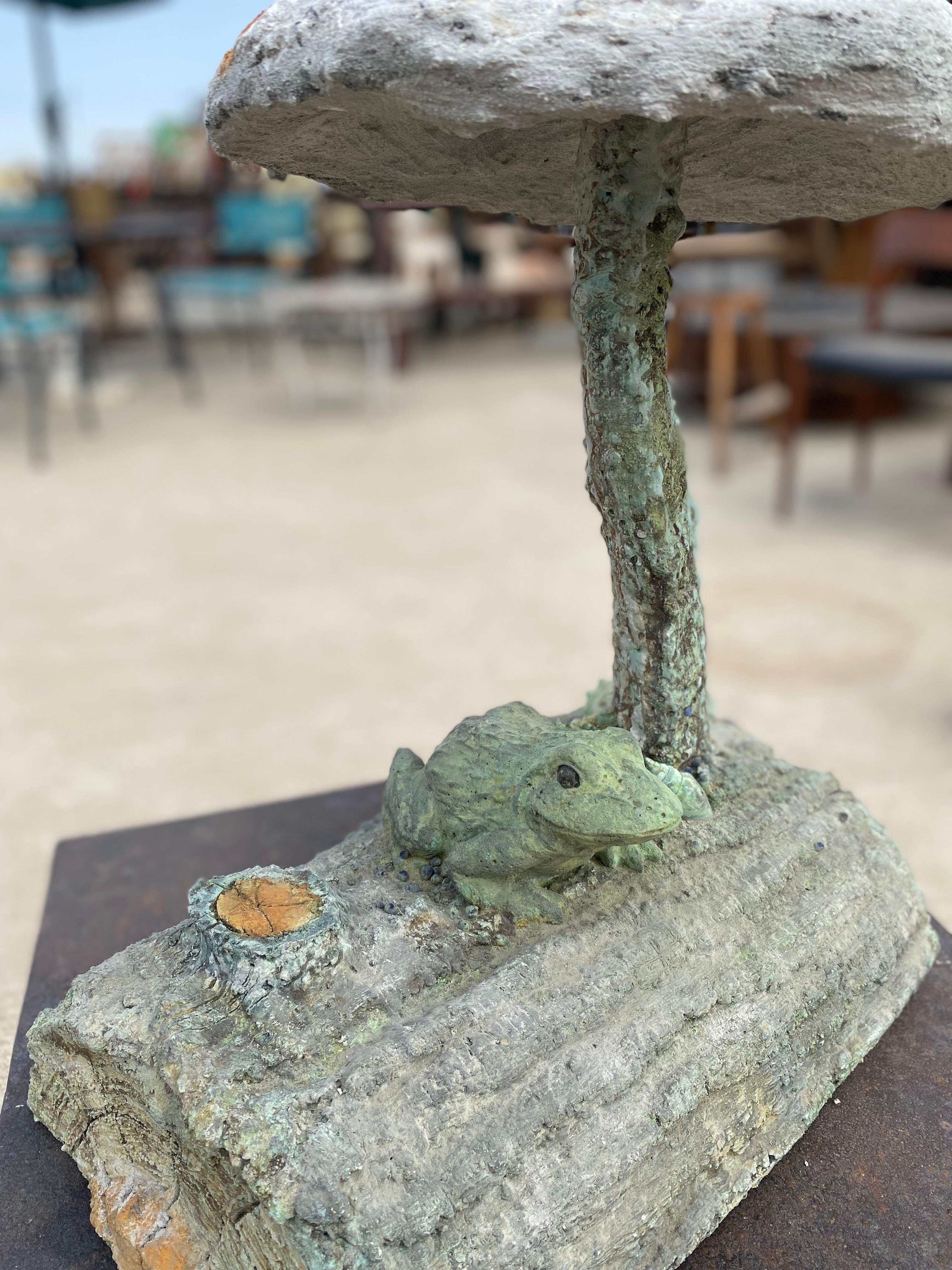 Small Outdoor Frog Mushroom Concrete Garden Sculpture 1