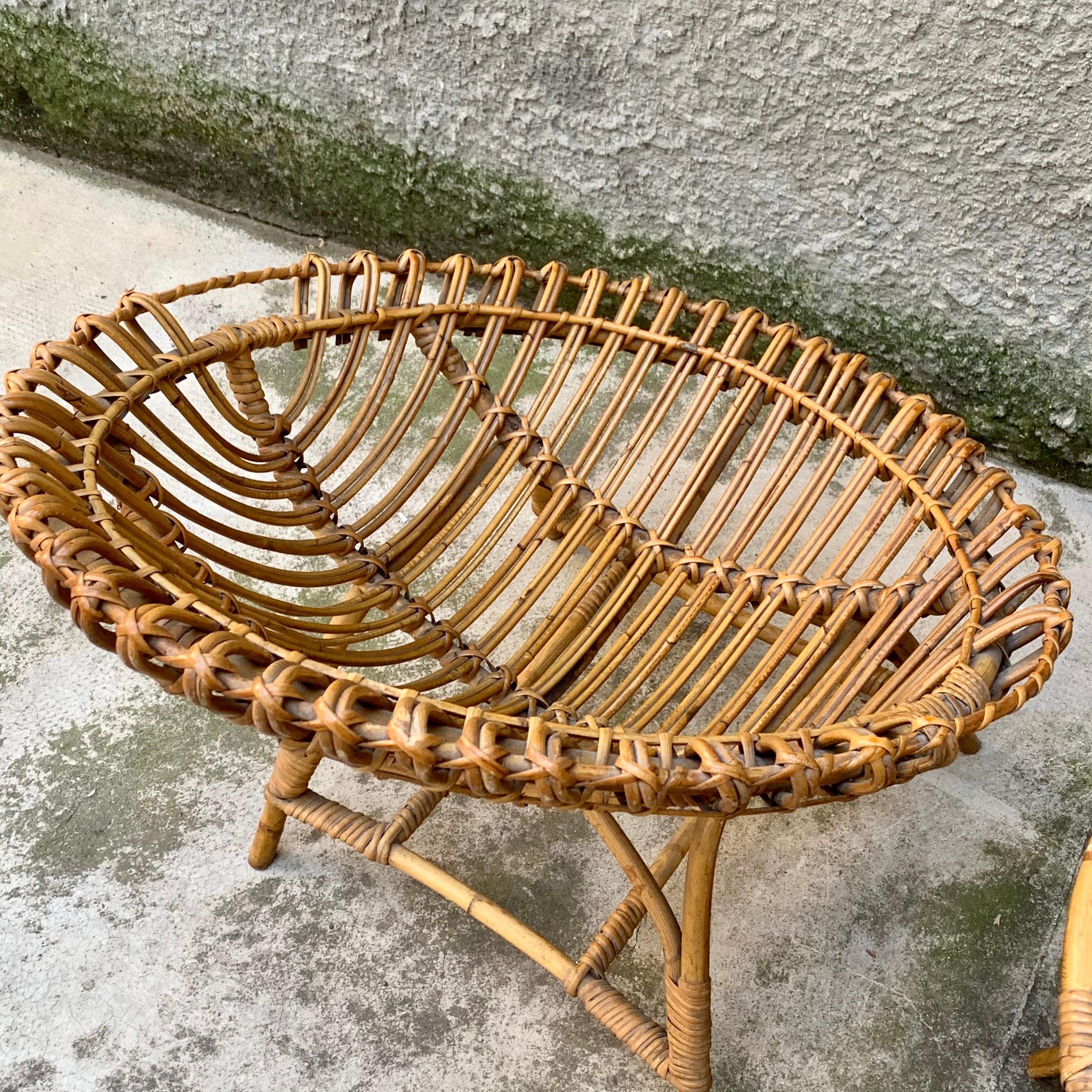 Small Outdoor Set in Bamboo and Rattan, 1950s, Set of 3 In Fair Condition For Sale In Milano, IT