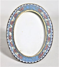 Small Oval Antique Art Glass & Brass Micro Mosaic Picture Frame