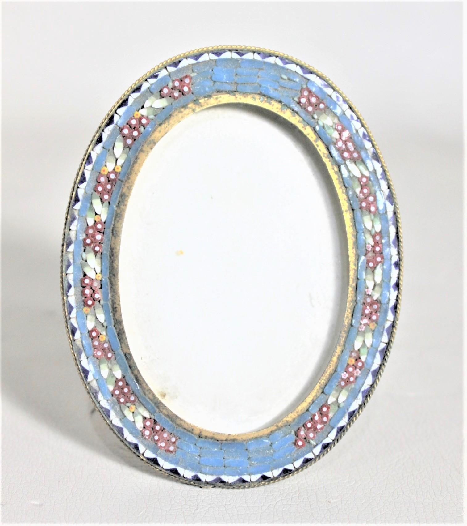 20th Century Small Oval Antique Art Glass & Brass Micro Mosaic Picture Frame For Sale
