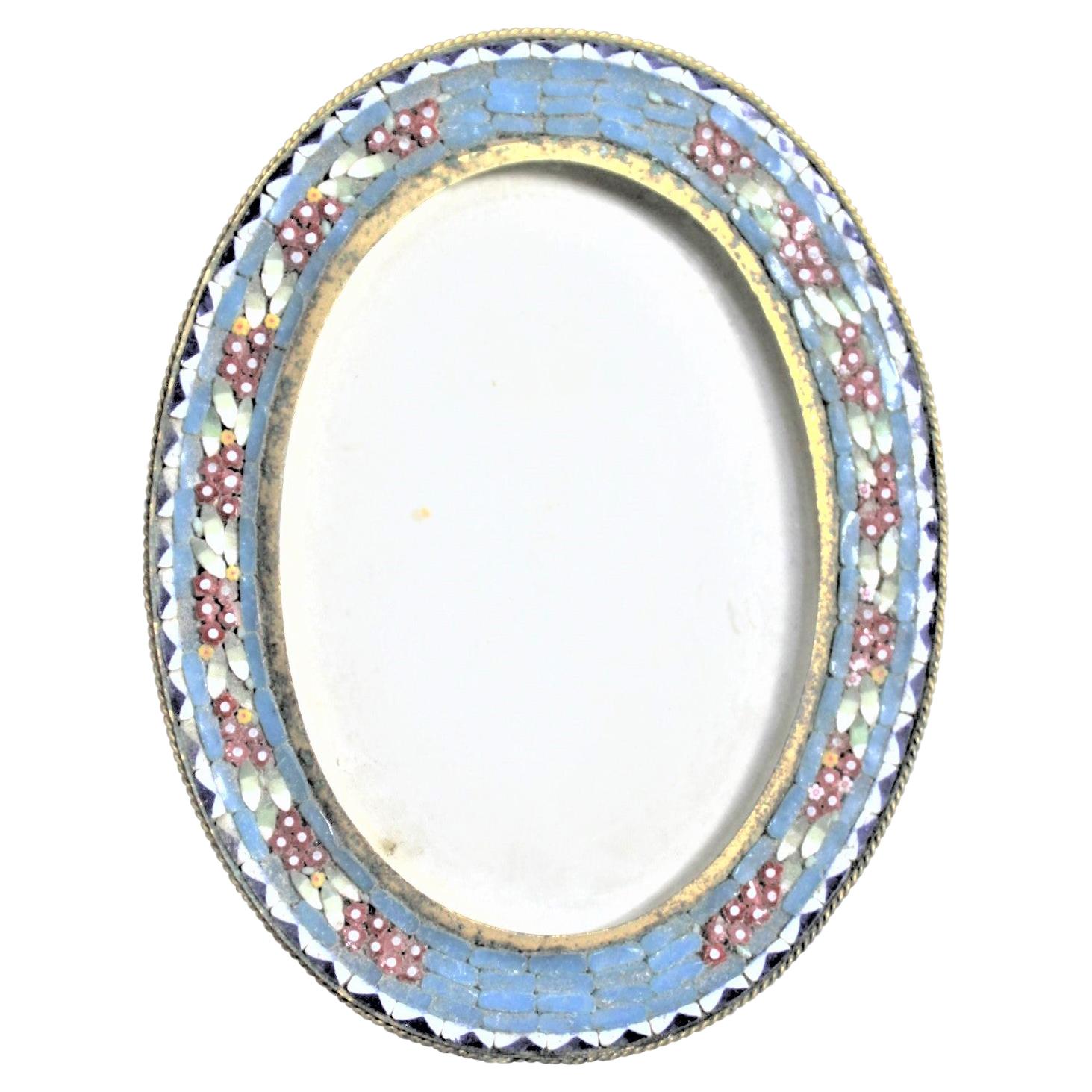 Small Oval Antique Art Glass & Brass Micro Mosaic Picture Frame For Sale