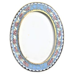 Small Oval Antique Art Glass & Brass Micro Mosaic Picture Frame