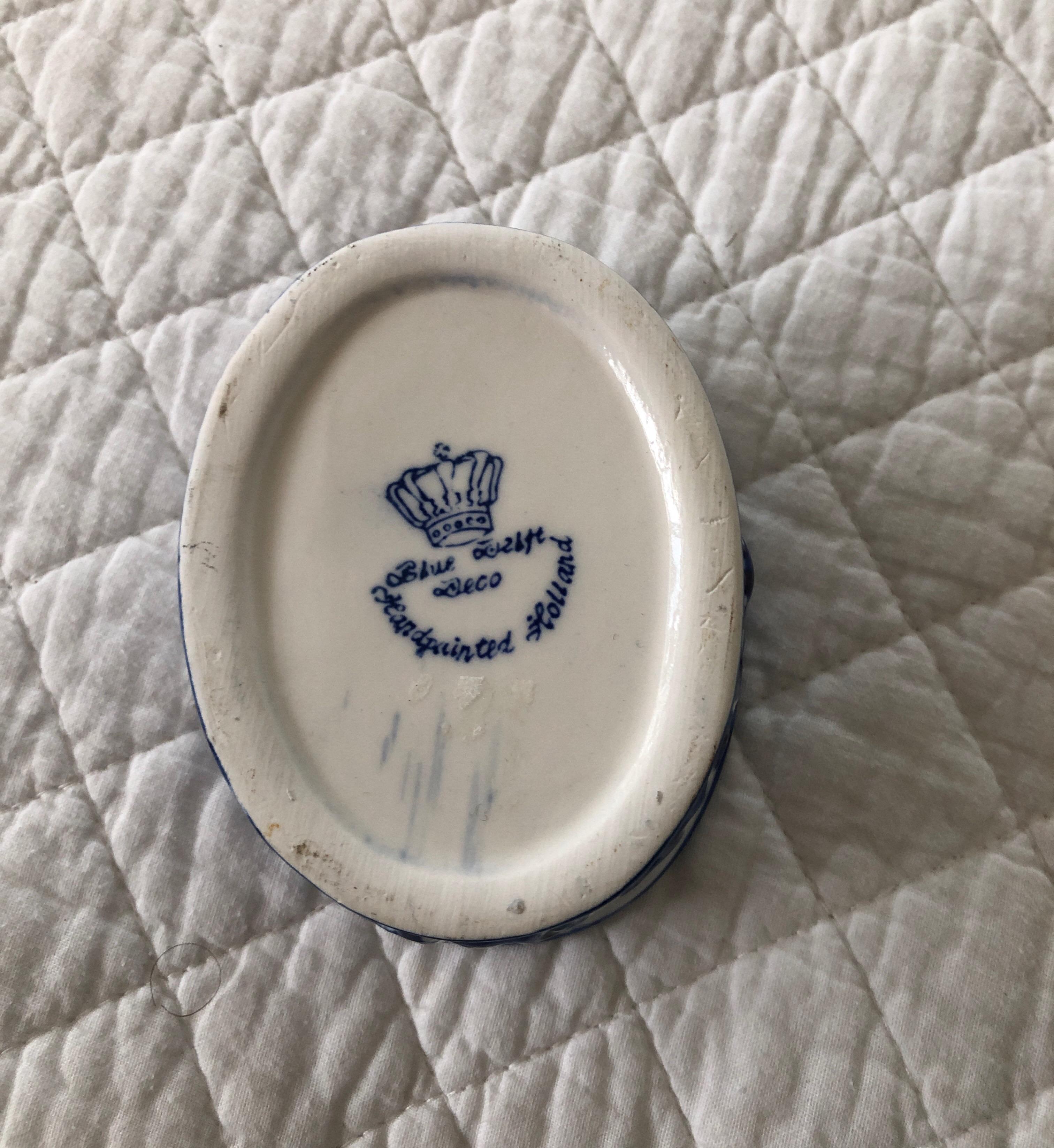 Dutch Small Oval Blue and White Porcelain Trinket Box