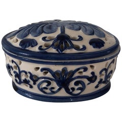 Small Oval Blue and White Porcelain Trinket Box
