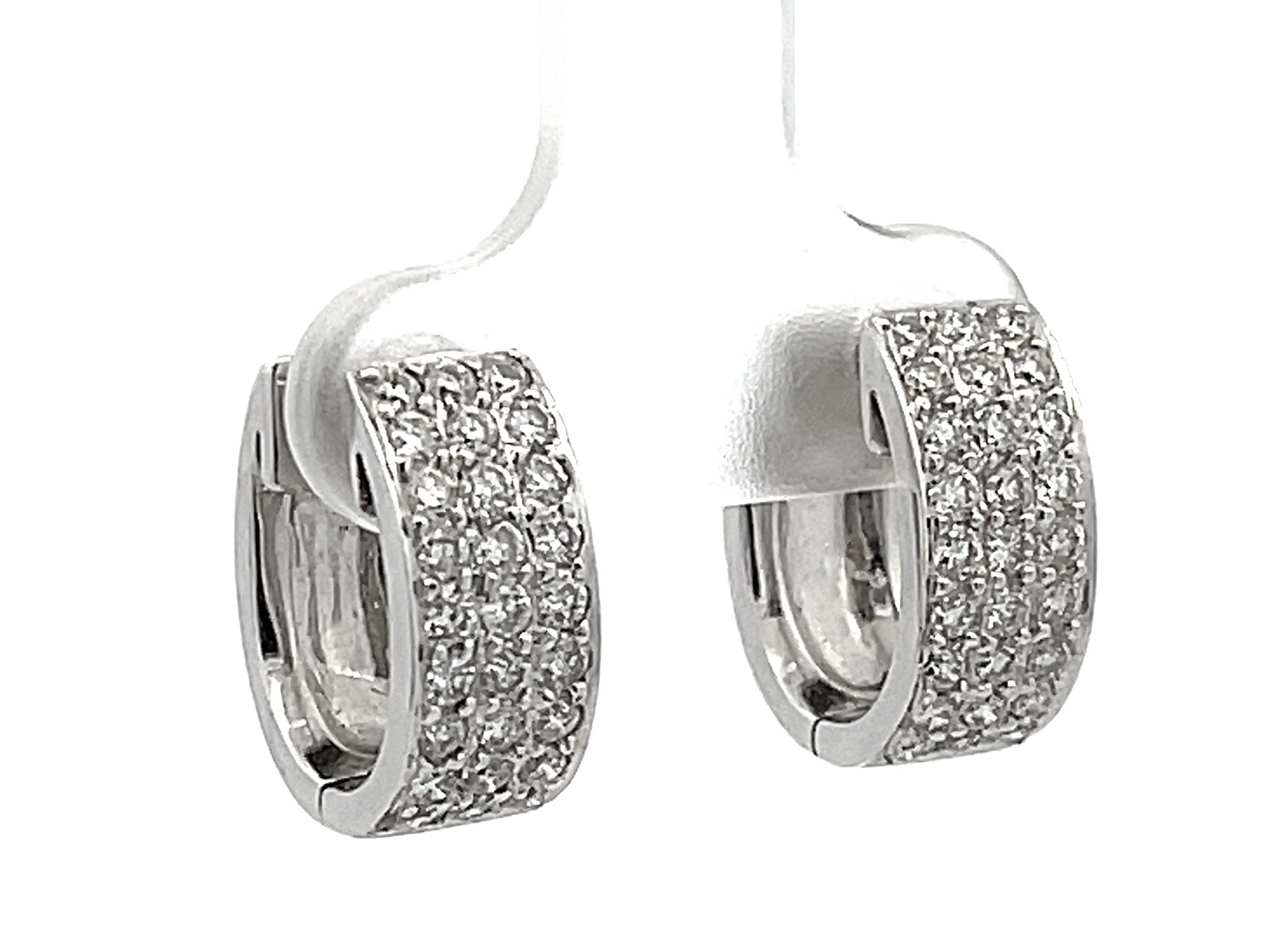 Modern Small Oval Hoop Diamond Earrings in 18k White Gold For Sale