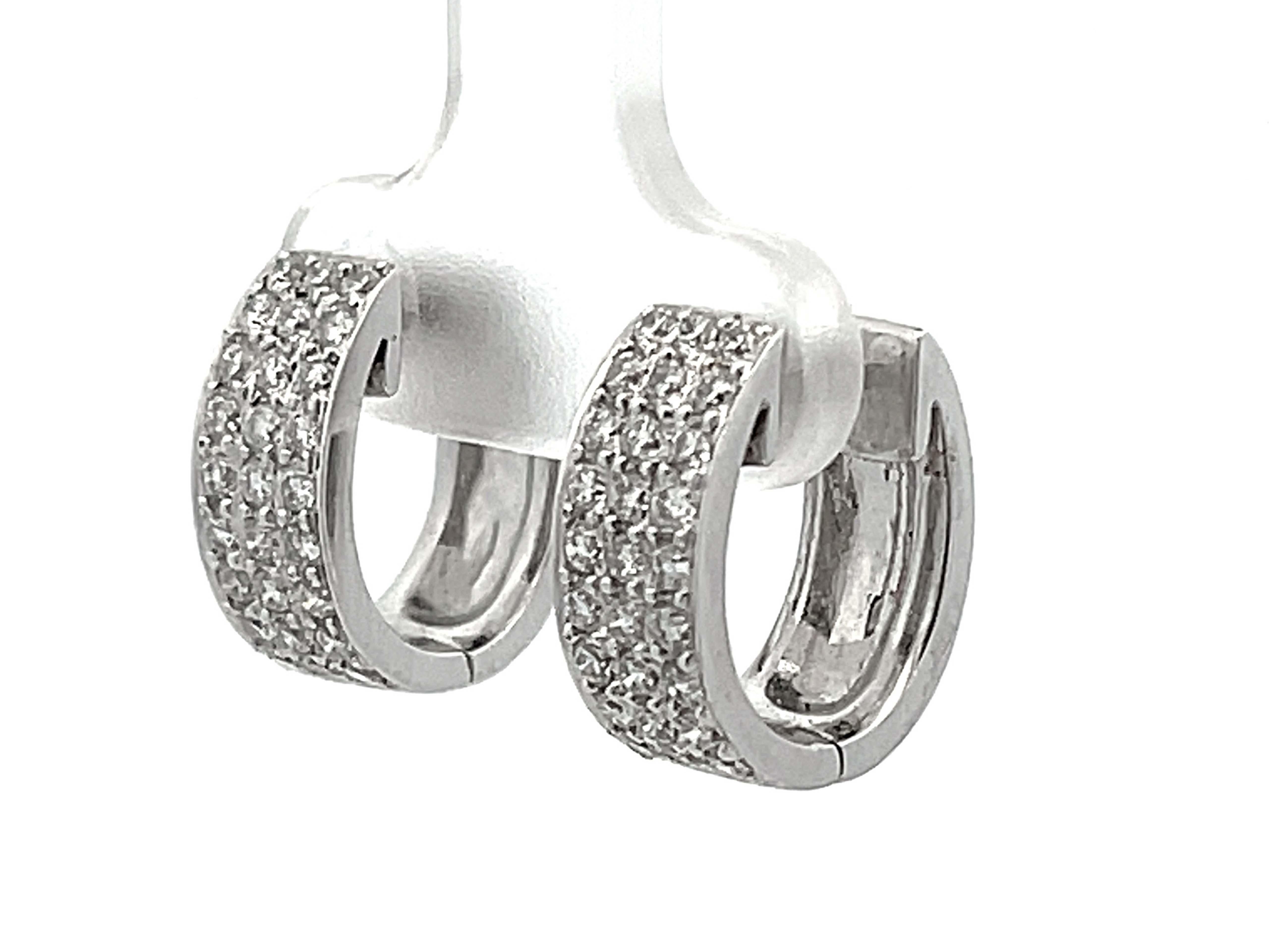Brilliant Cut Small Oval Hoop Diamond Earrings in 18k White Gold For Sale