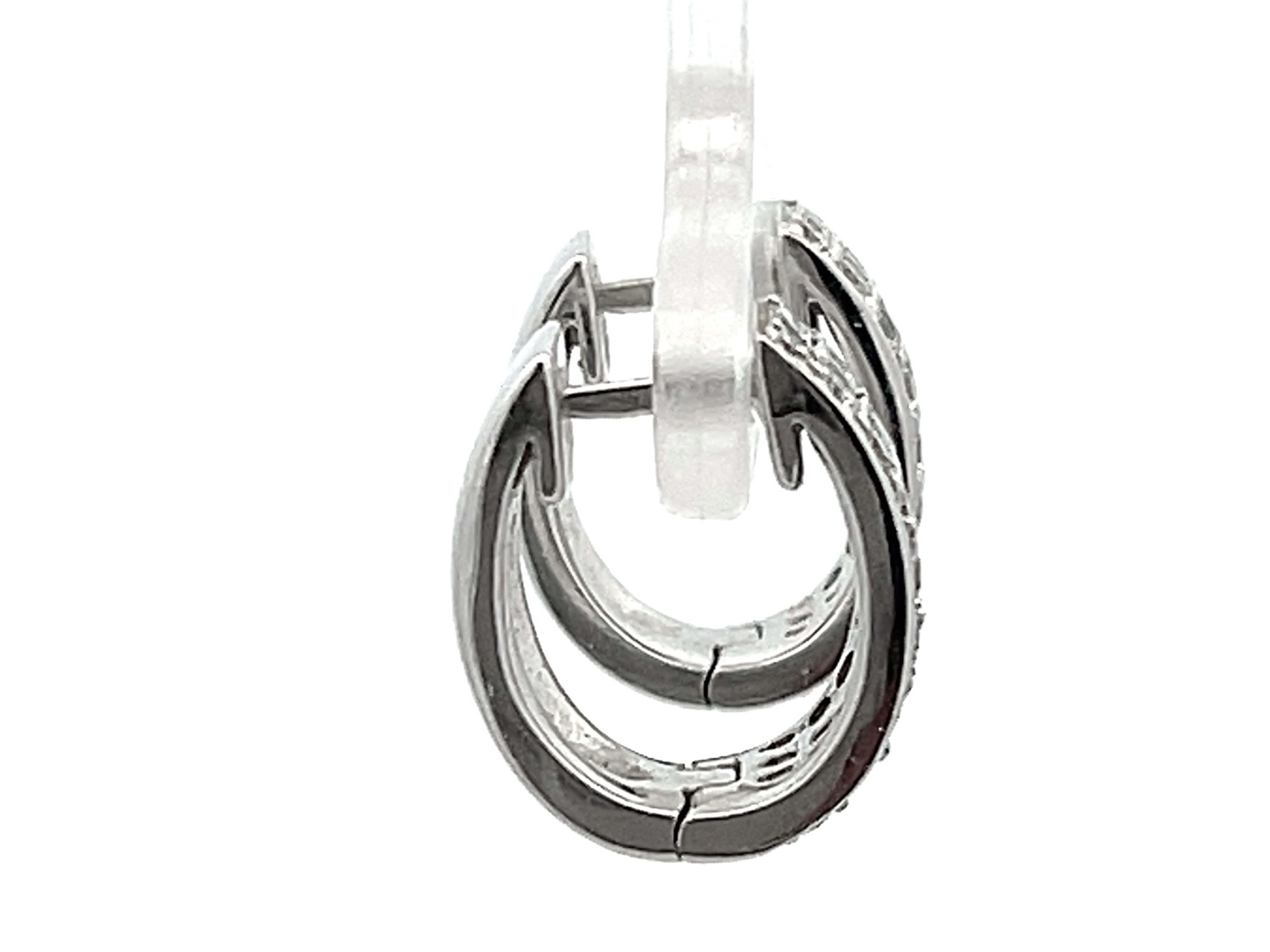 Women's Small Oval Hoop Diamond Earrings in 18k White Gold For Sale