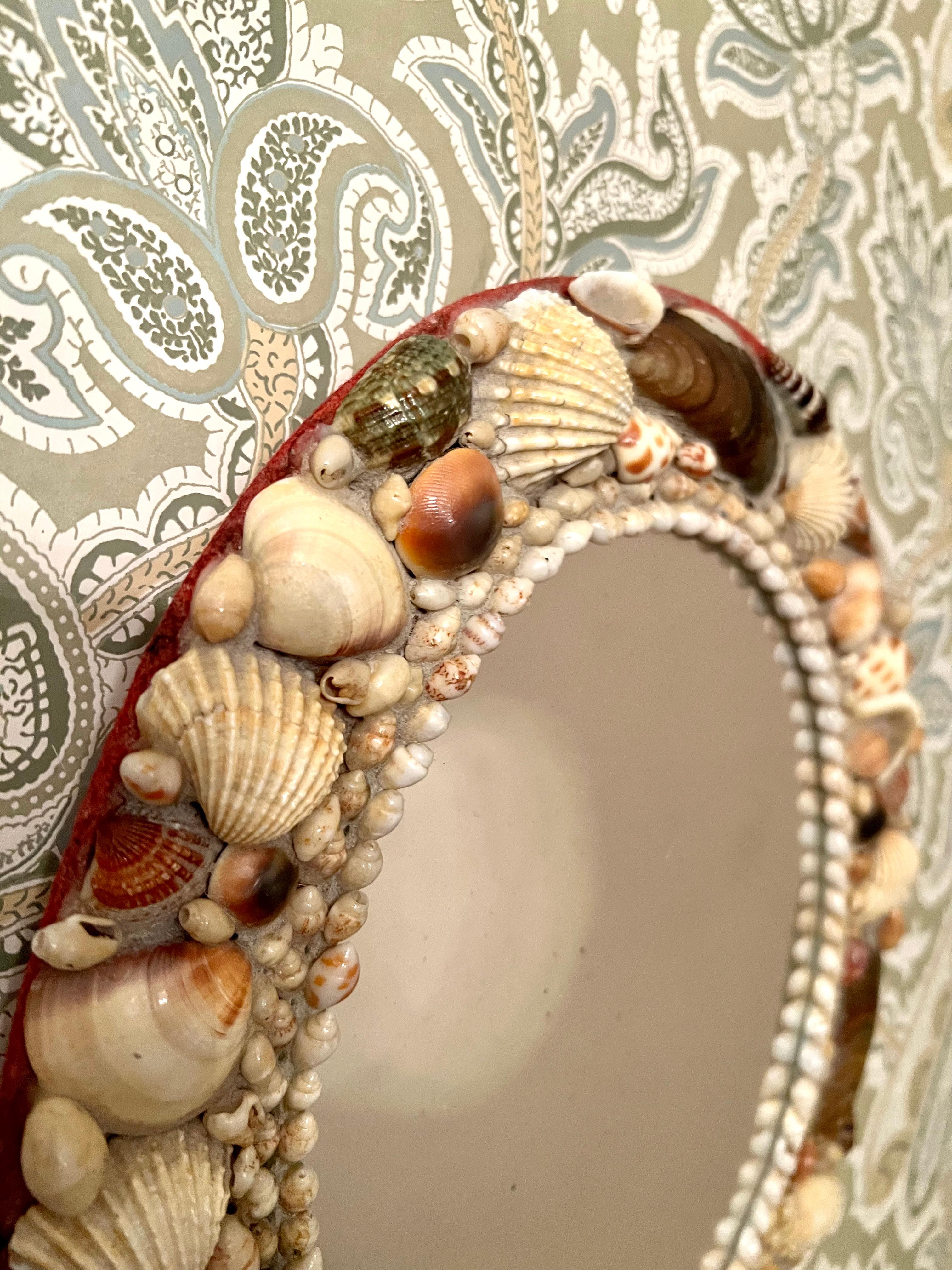 Small Oval Mirror with Shell Encrusted Frame In Good Condition For Sale In Los Angeles, CA