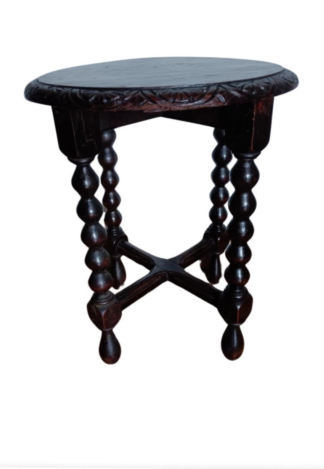 Table  Small Spanish Renaissance Brown Oat Bobbin Turned Legs 19th Century 5