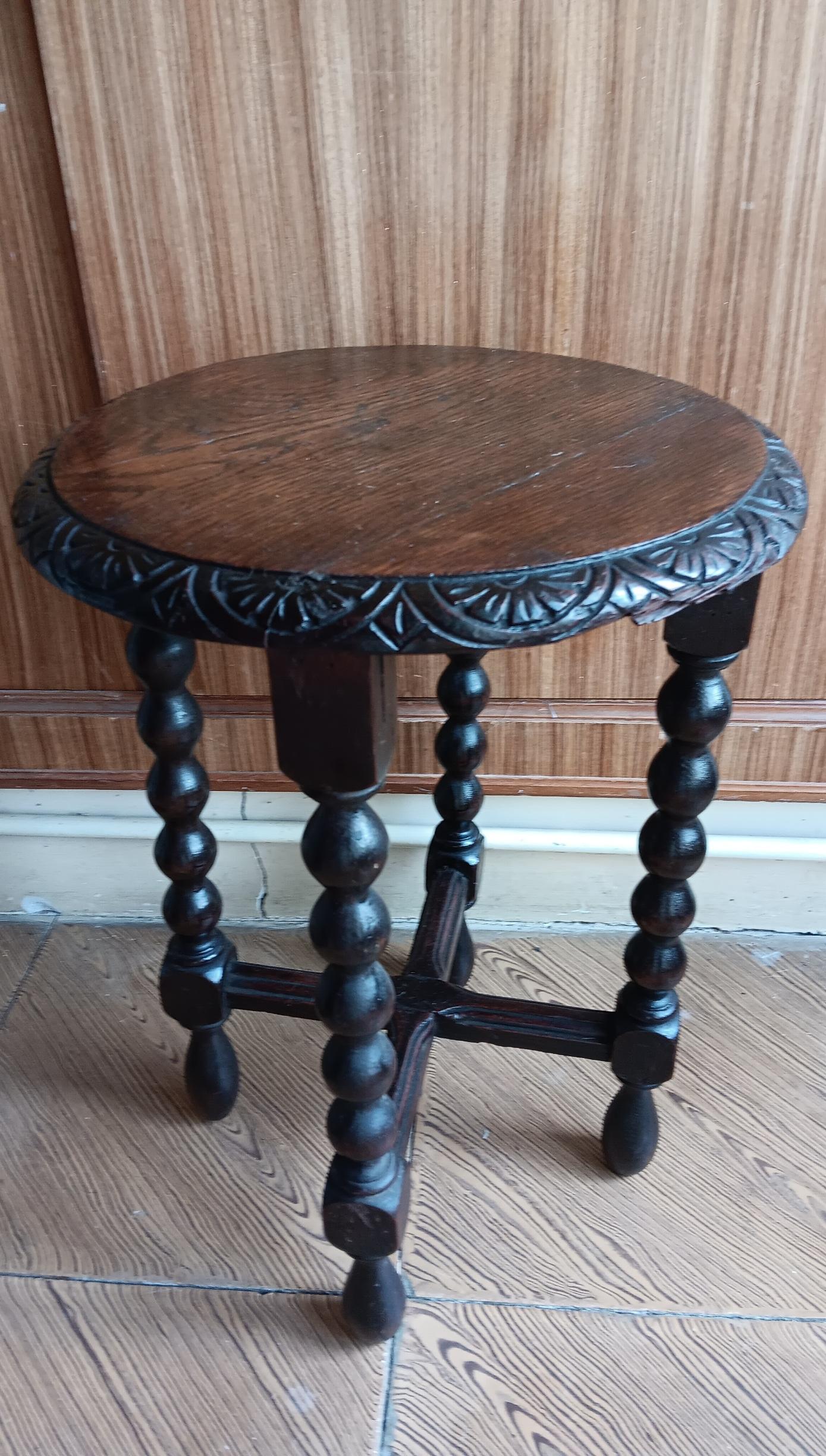 Oak Small Oval Table or Stool Bobbin Turned Legs, 19th Century Spain For Sale