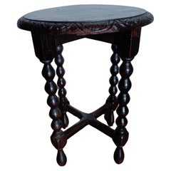 Antique Small Oval Table or Stool Bobbin Turned Legs, 19th Century Spain