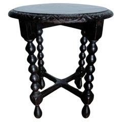 Table Small Spanish Renaissance Brown Oat Bobbin Turned Legs 19th Century