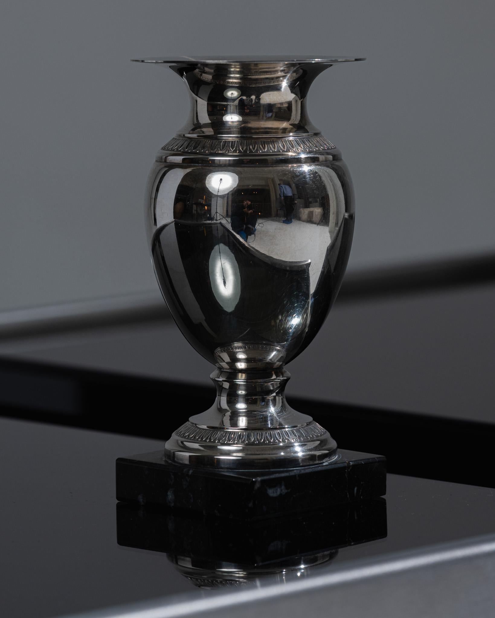 Neoclassical Revival Small Ovoid Metal and Marble Vase, 1950s For Sale