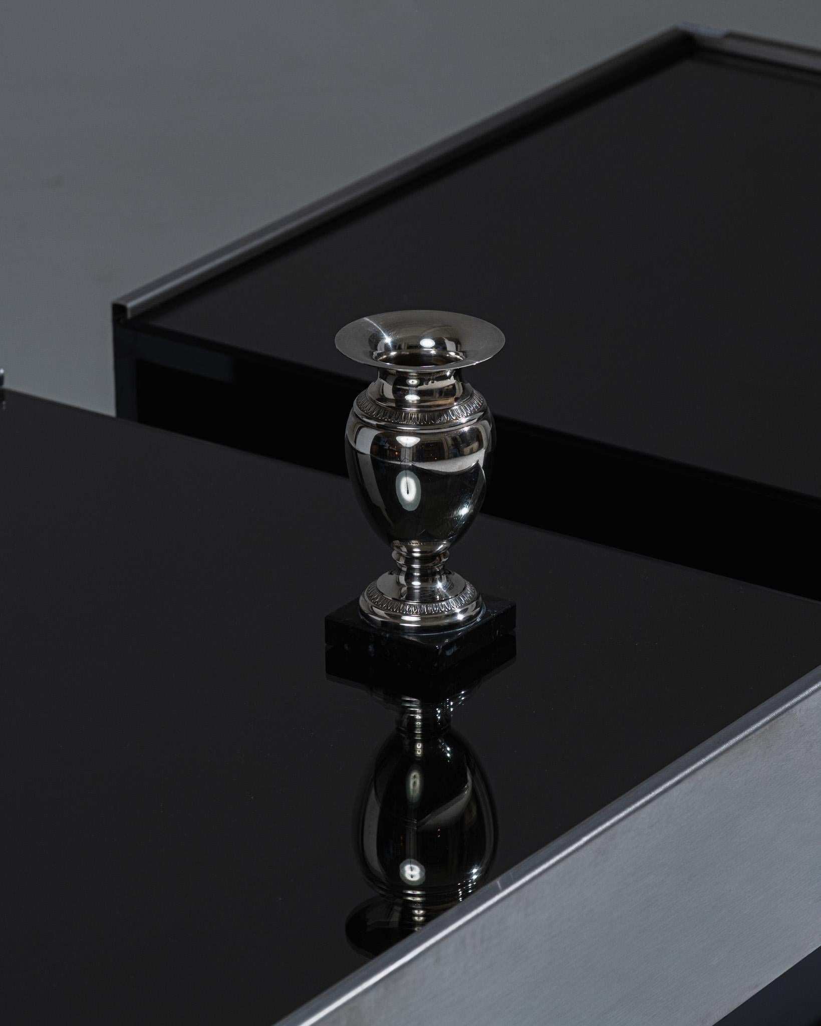European Small Ovoid Metal and Marble Vase, 1950s For Sale