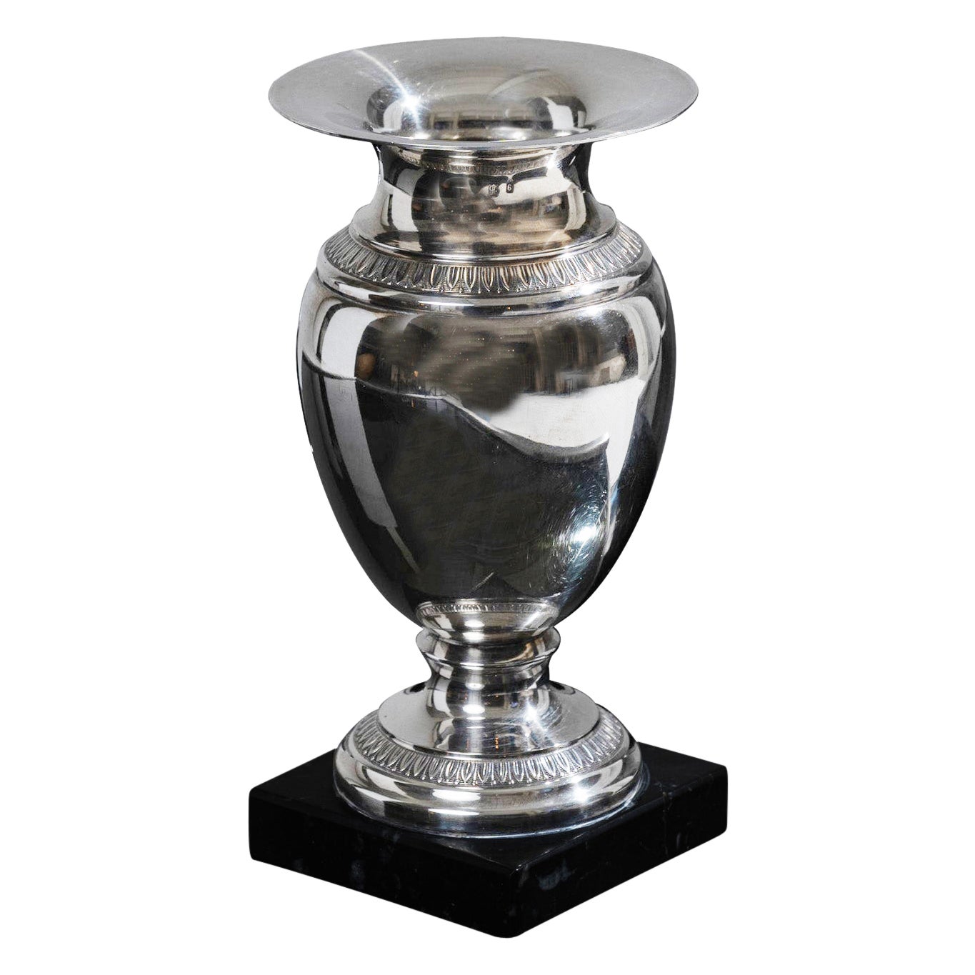 Small Ovoid Metal and Marble Vase, 1950s For Sale