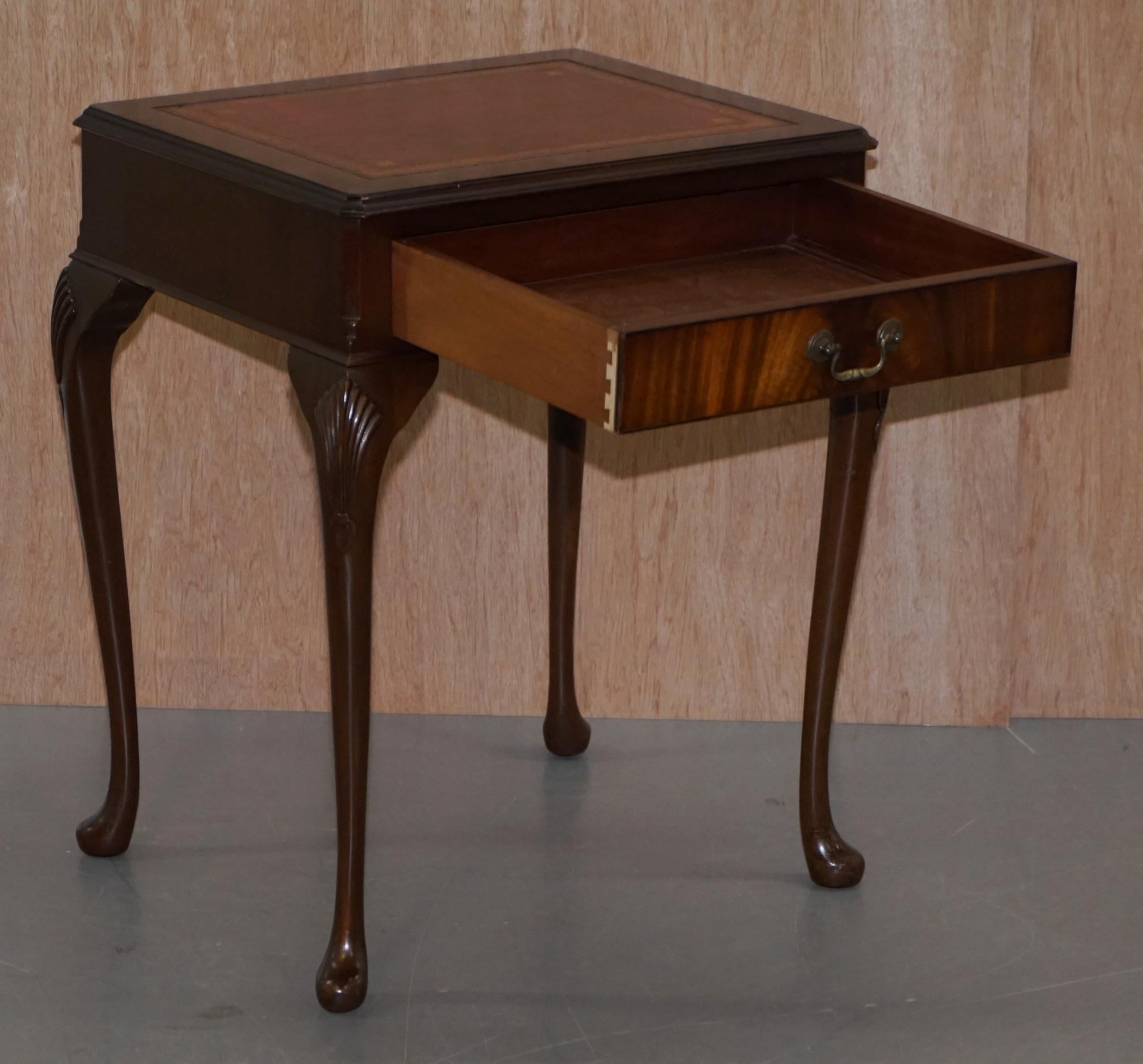 Small Oxblood Leather Topped Hardwood Writing Table or Large Side End Lamp Table 8