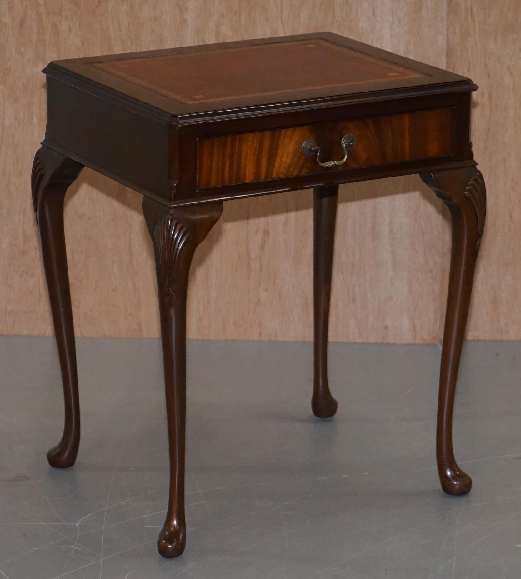 Modern Small Oxblood Leather Topped Hardwood Writing Table or Large Side End Lamp Table