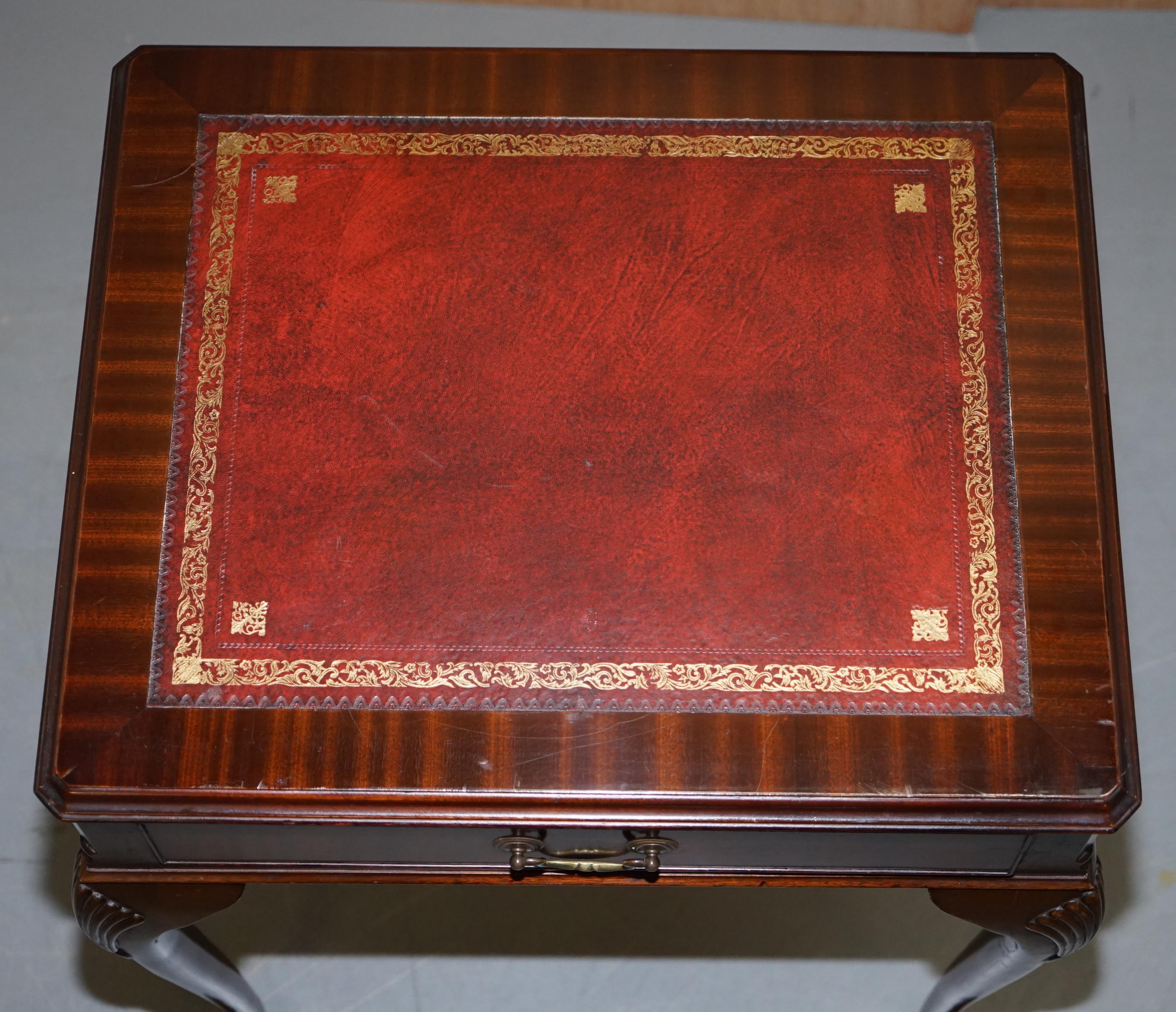 English Small Oxblood Leather Topped Hardwood Writing Table or Large Side End Lamp Table