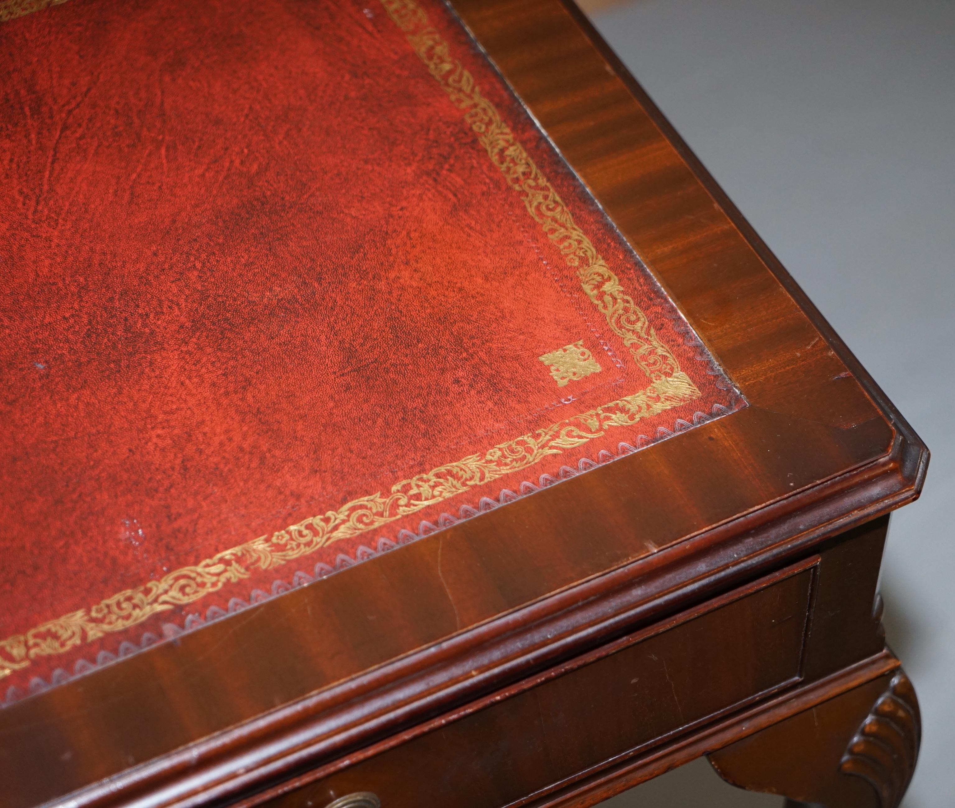 20th Century Small Oxblood Leather Topped Hardwood Writing Table or Large Side End Lamp Table