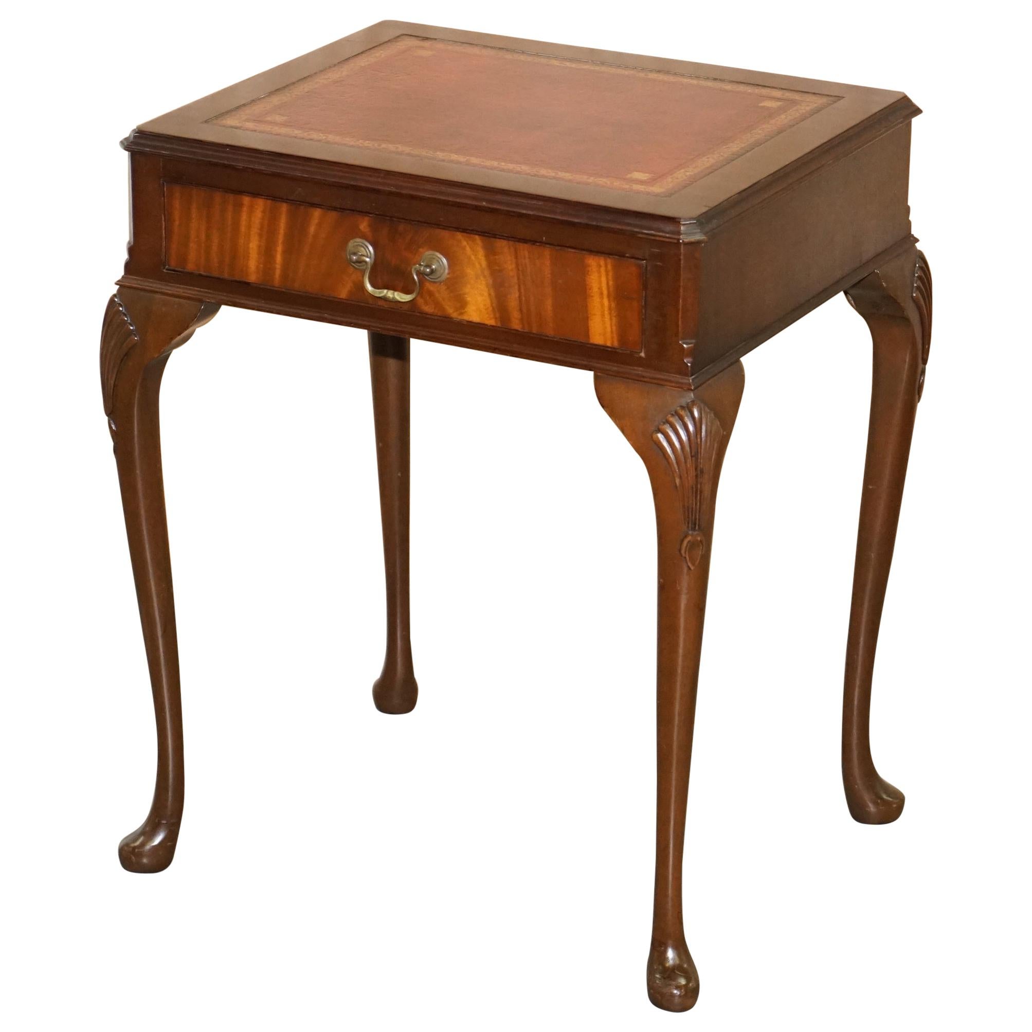 Small Oxblood Leather Topped Hardwood Writing Table or Large Side End Lamp Table