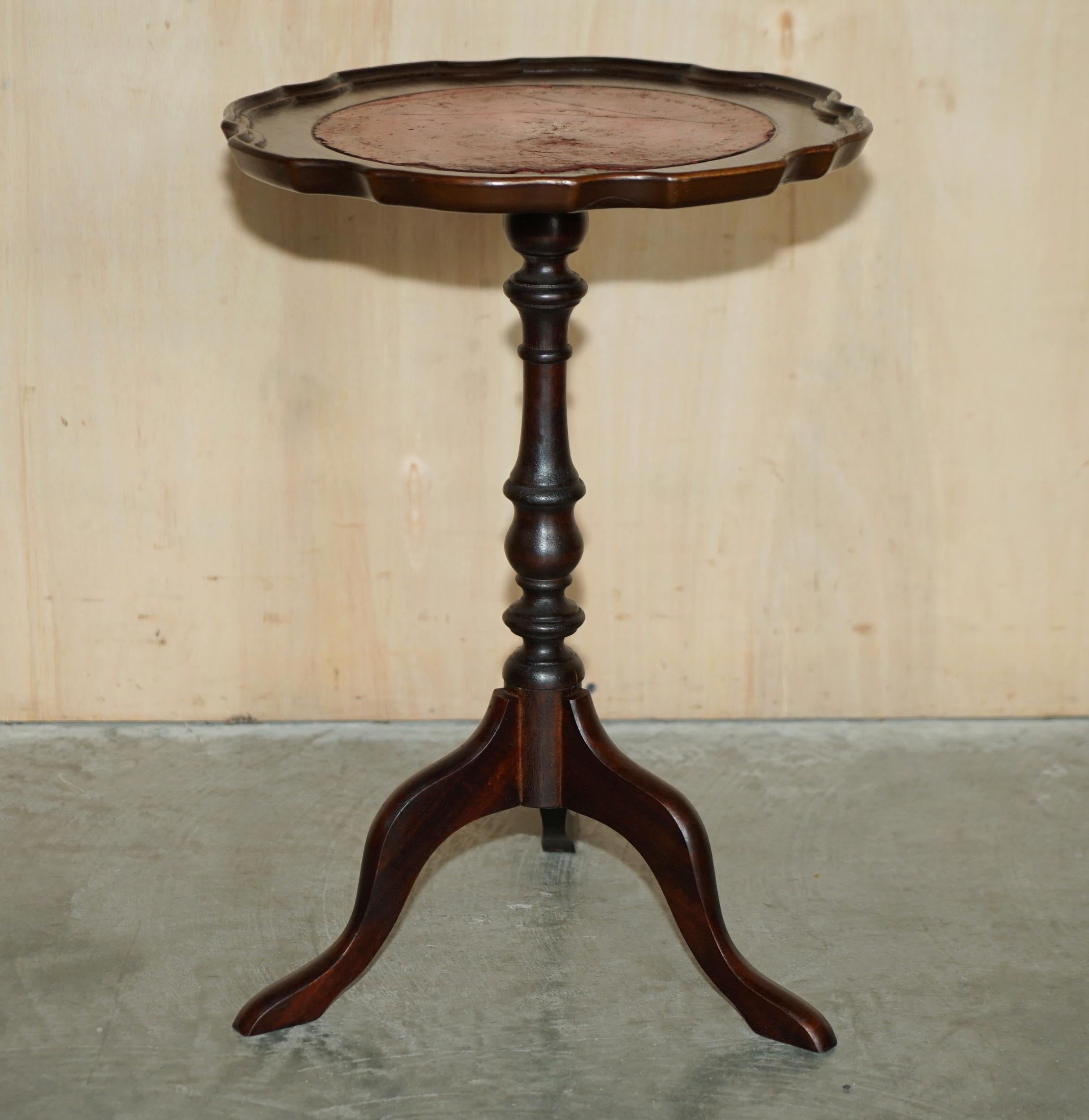 Small Oxblood Leather with Silver Leaf Inlay Hardwood Tripod Lamp Side End Table For Sale 9