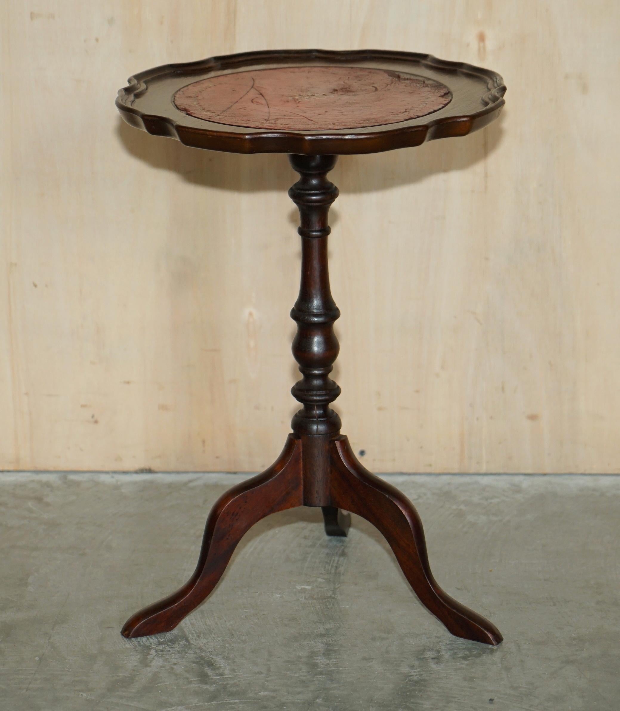 Small Oxblood Leather with Silver Leaf Inlay Hardwood Tripod Lamp Side End Table For Sale 10