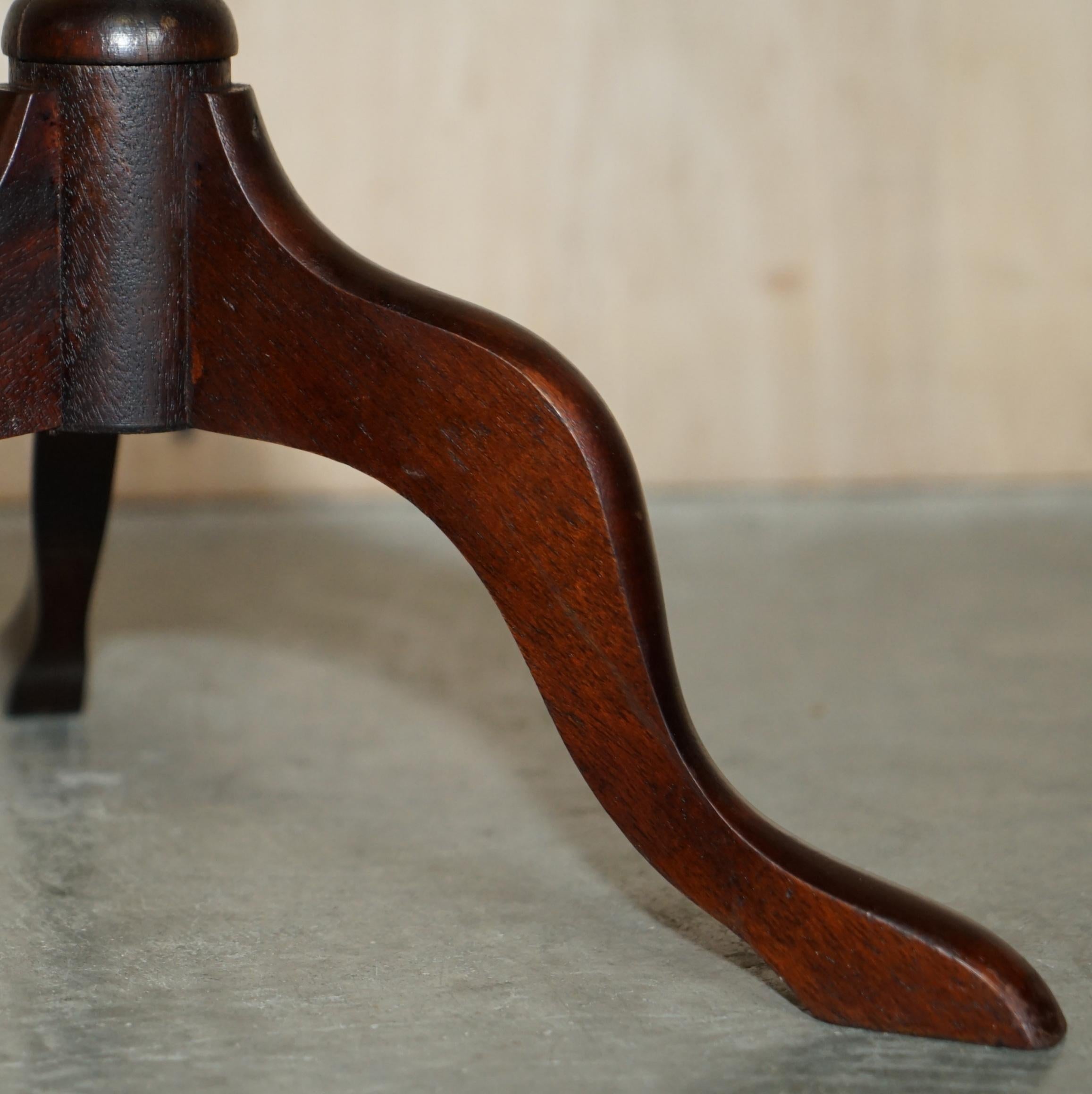 Small Oxblood Leather with Silver Leaf Inlay Hardwood Tripod Lamp Side End Table For Sale 3