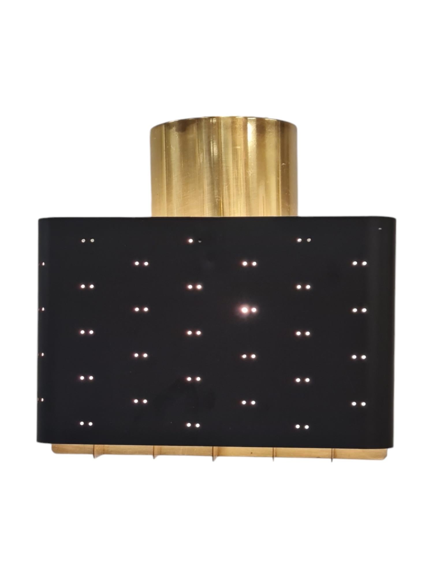 Small Paavo Tynell Starry Sky Ceiling Lamp 9068 in Black & Brass, Idman 1950s 2