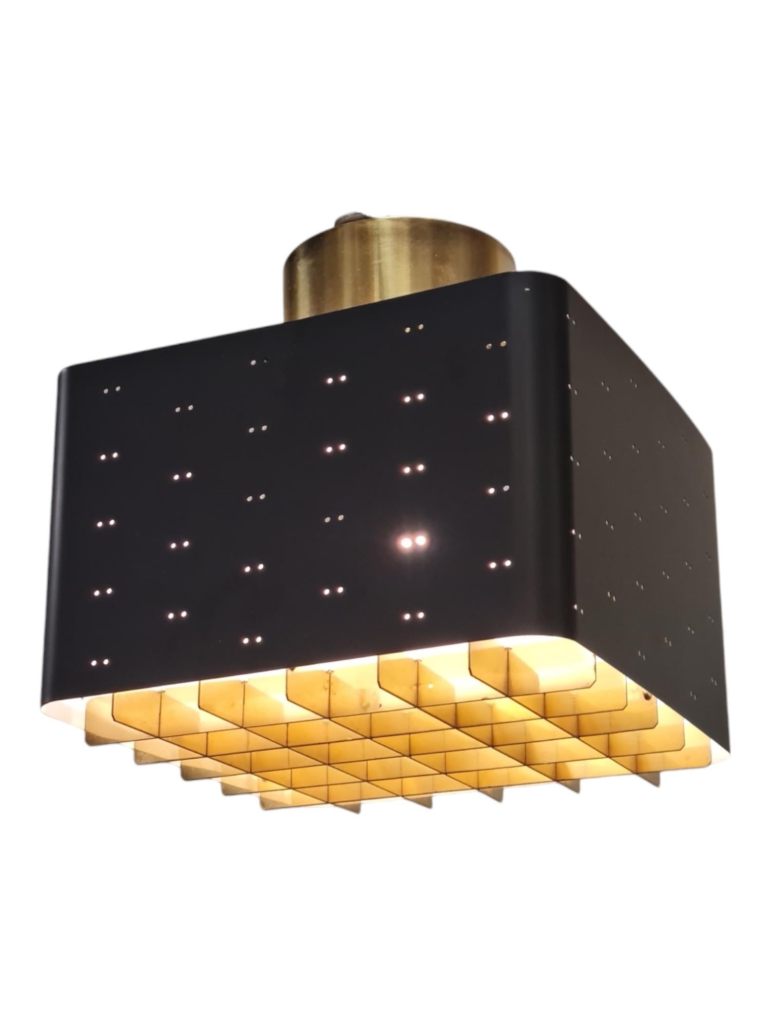Small Paavo Tynell Starry Sky Ceiling Lamp 9068 in Black & Brass, Idman 1950s 3