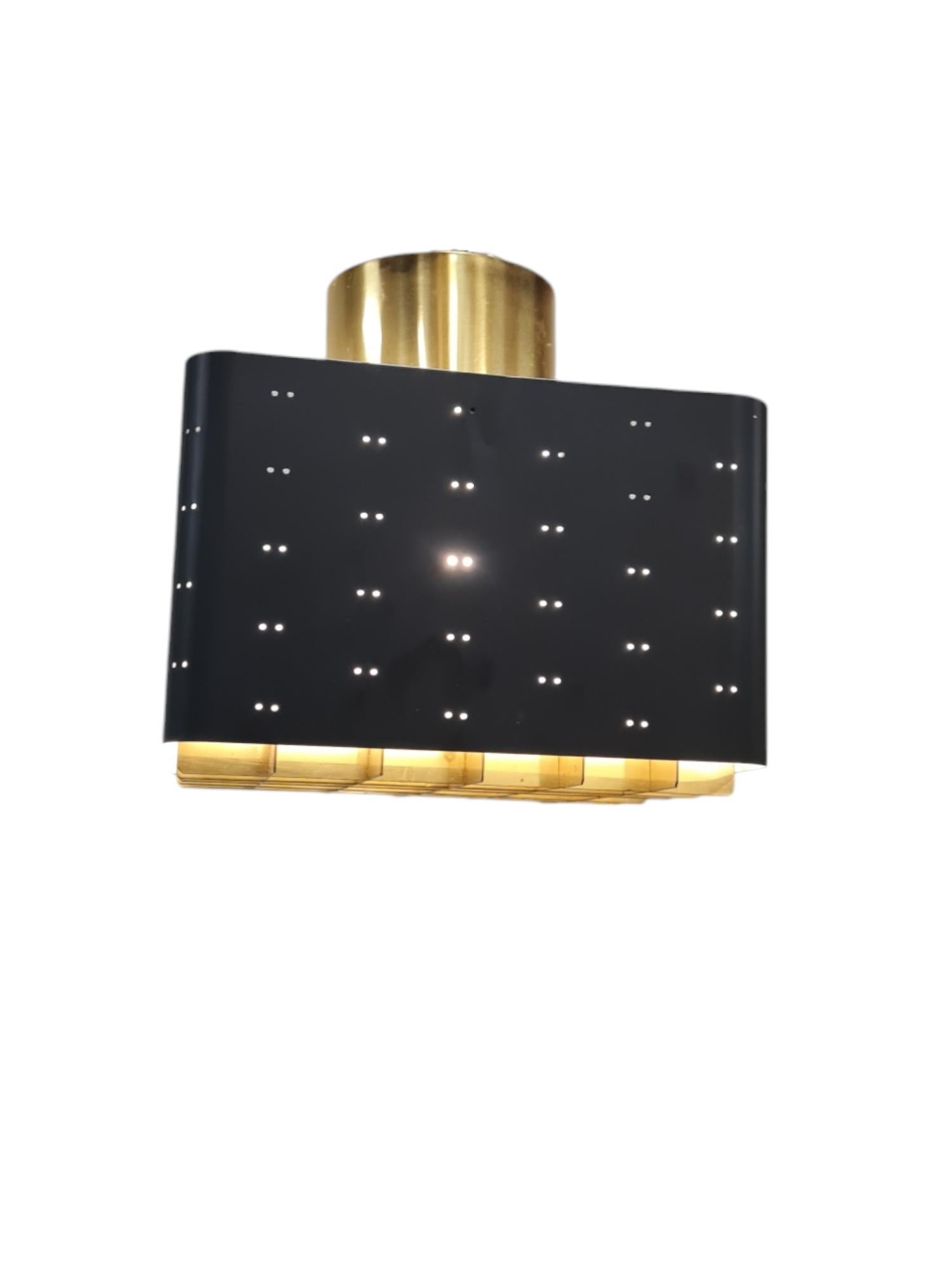 Small Paavo Tynell Starry Sky Ceiling Lamp 9068 in Black & Brass, Idman 1950s 4