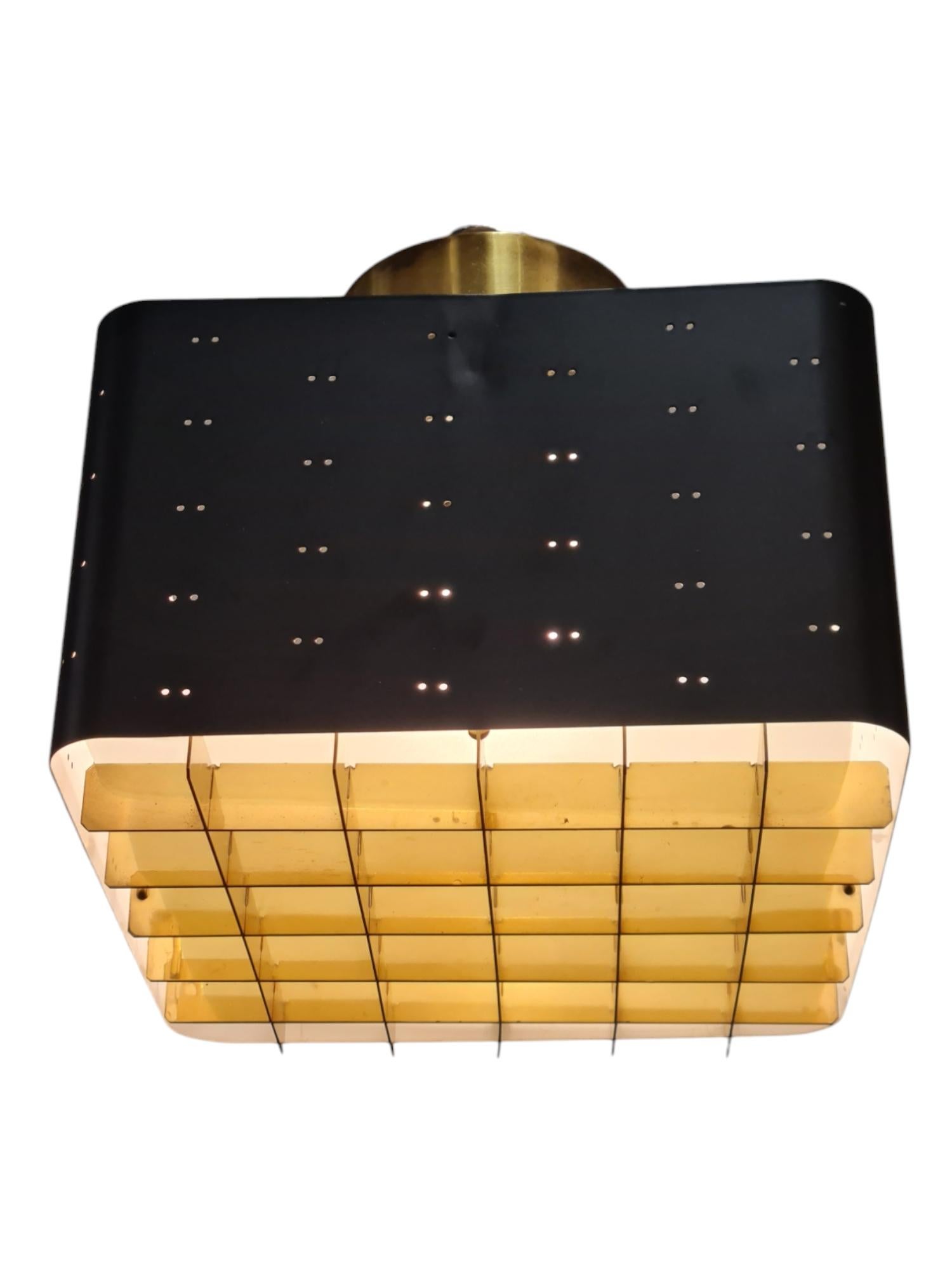 Mid-Century Modern Small Paavo Tynell Starry Sky Ceiling Lamp 9068 in Black & Brass, Idman 1950s