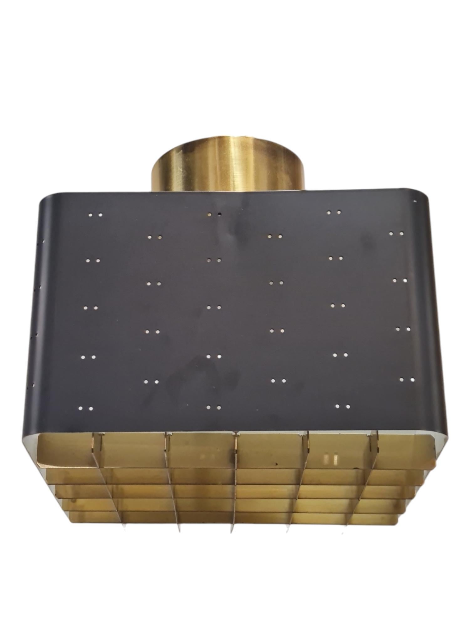 Finnish Small Paavo Tynell Starry Sky Ceiling Lamp 9068 in Black & Brass, Idman 1950s