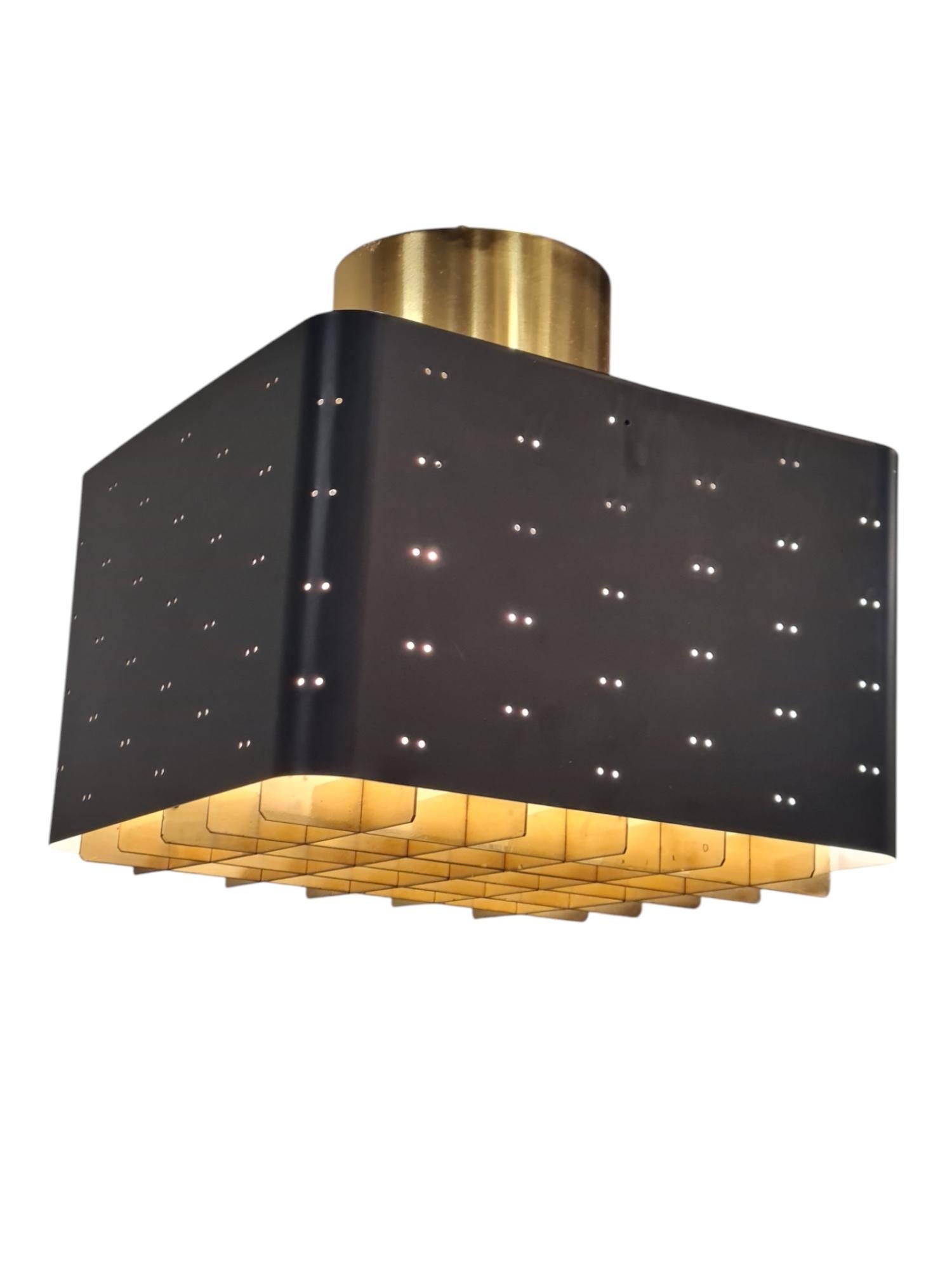 Small Paavo Tynell Starry Sky Ceiling Lamp 9068 in Black & Brass, Idman 1950s 1