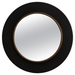 Vintage Small Painted Black Porthole Mirror Rimmed with Brass