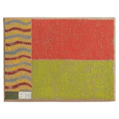 Small geometric mini painting abstract red lime green color oil on canvas