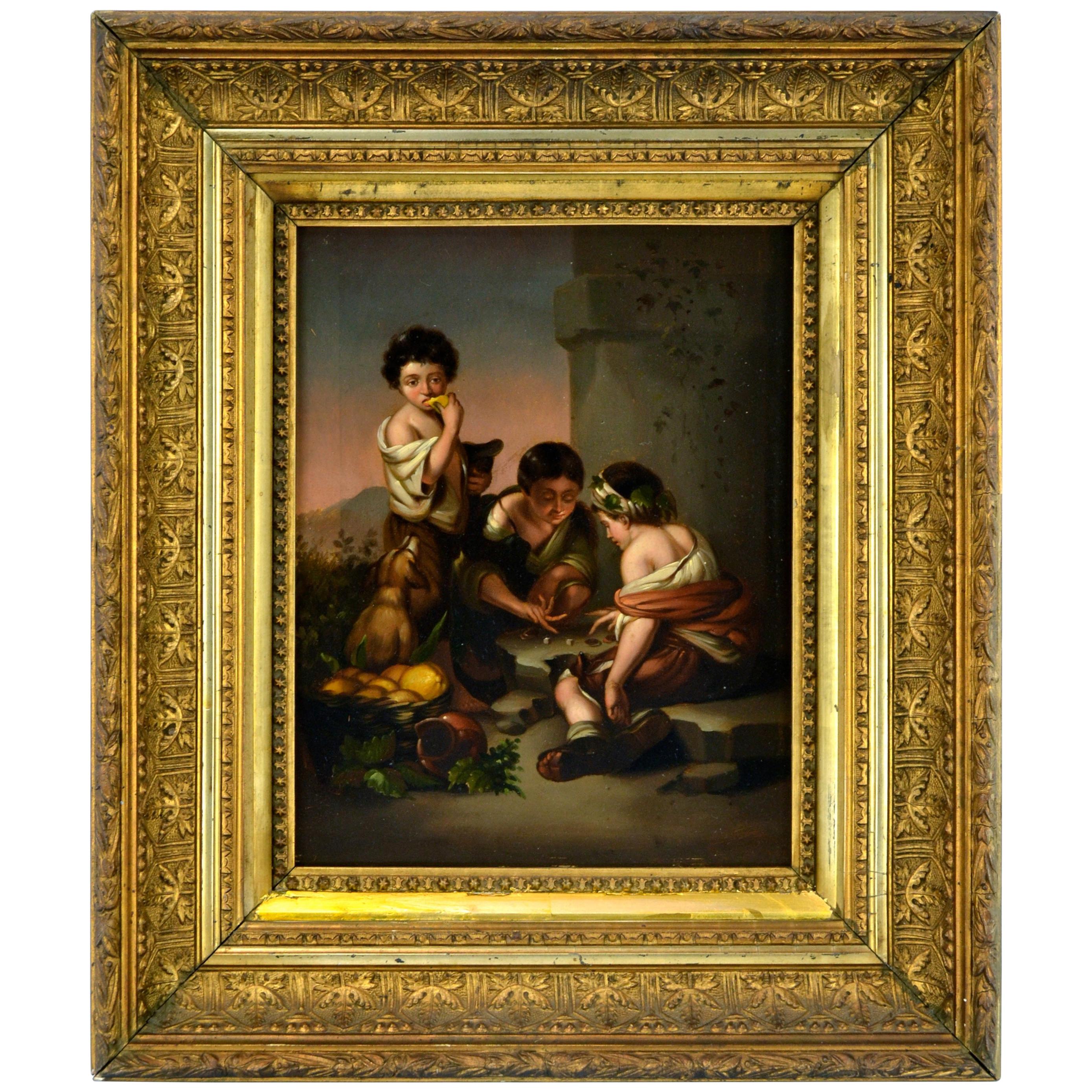 Small Painting Titled ��“Boys Playing Dice” after Bartolomé Esteban Murillo