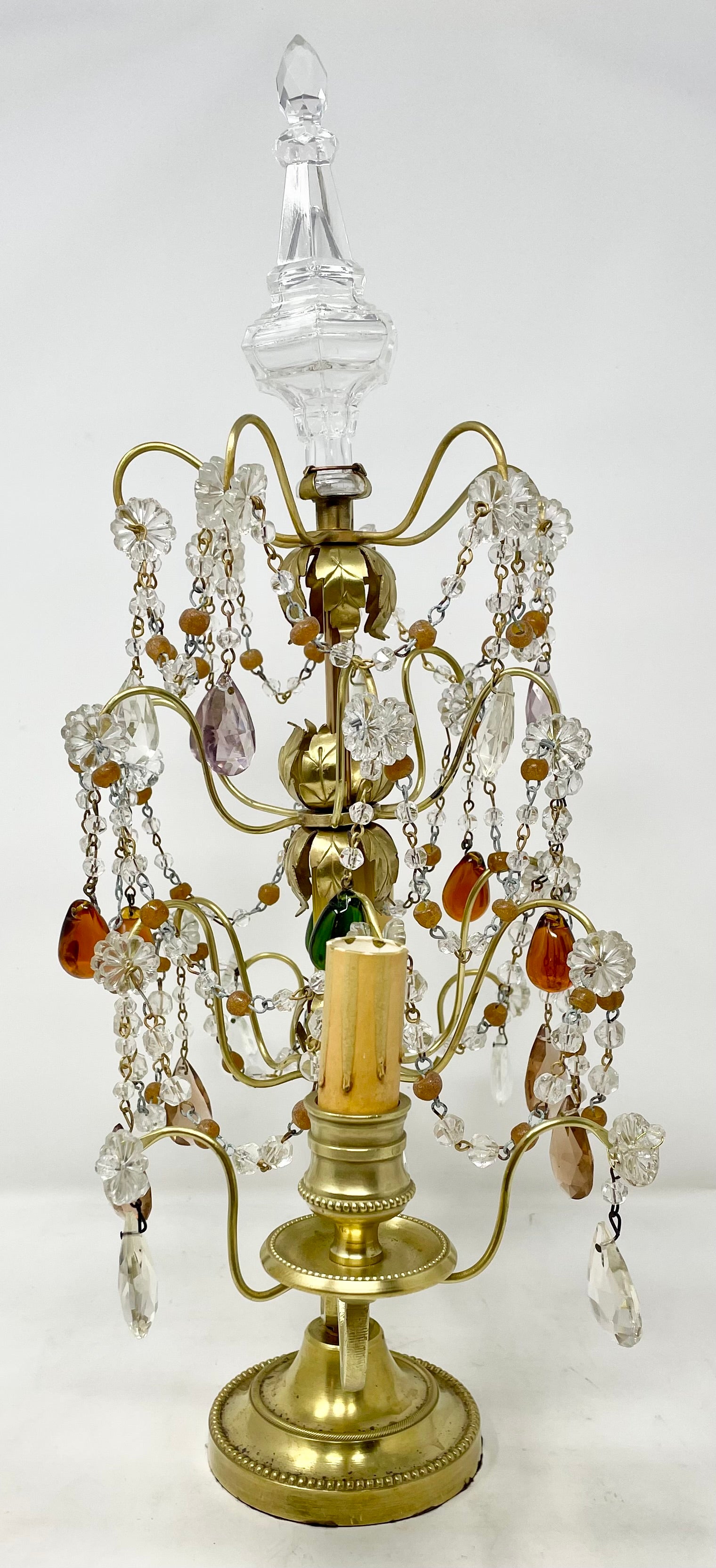 Small Pair Antique French Cut Crystal & Gold Bronze Candelabras, Circa 1875-1895 In Good Condition For Sale In New Orleans, LA