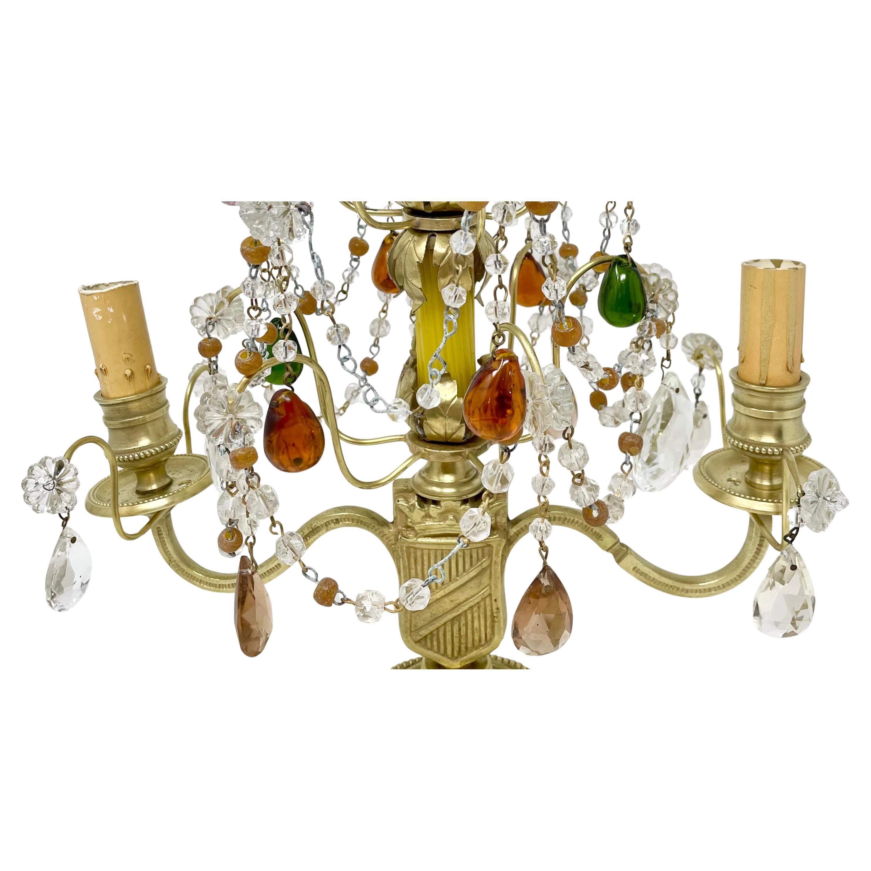 Small Pair Antique French Cut Crystal & Gold Bronze Candelabras, Circa 1875-1895 For Sale 1