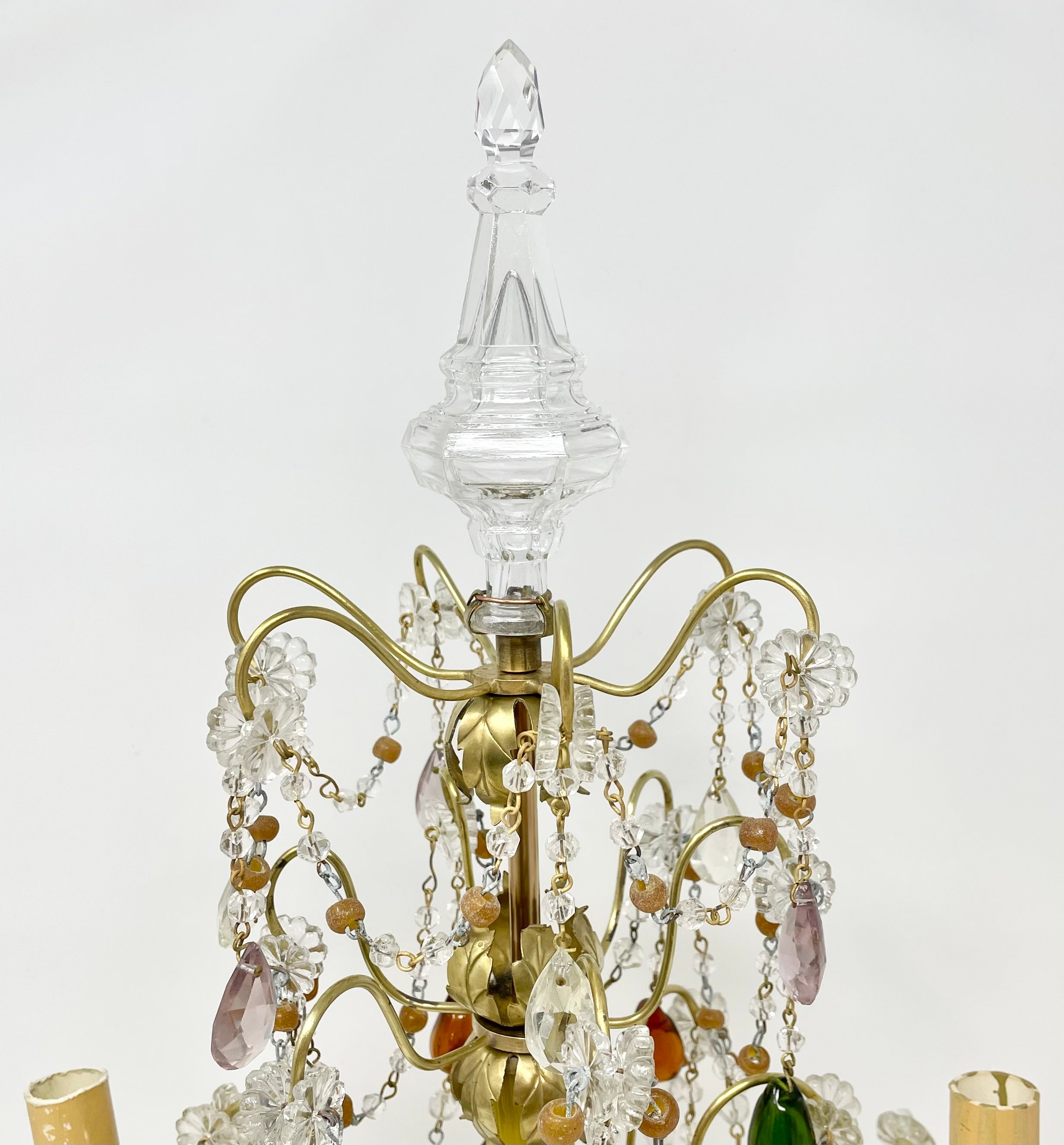 Small Pair Antique French Cut Crystal & Gold Bronze Candelabras, Circa 1875-1895 For Sale 2