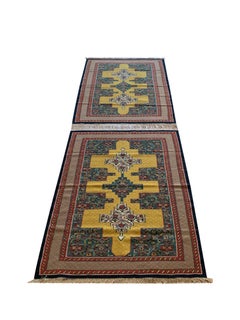 Small Pair Geometric Carpet Silk Kilims Handmade Flat Yellow Kilim Rugs
